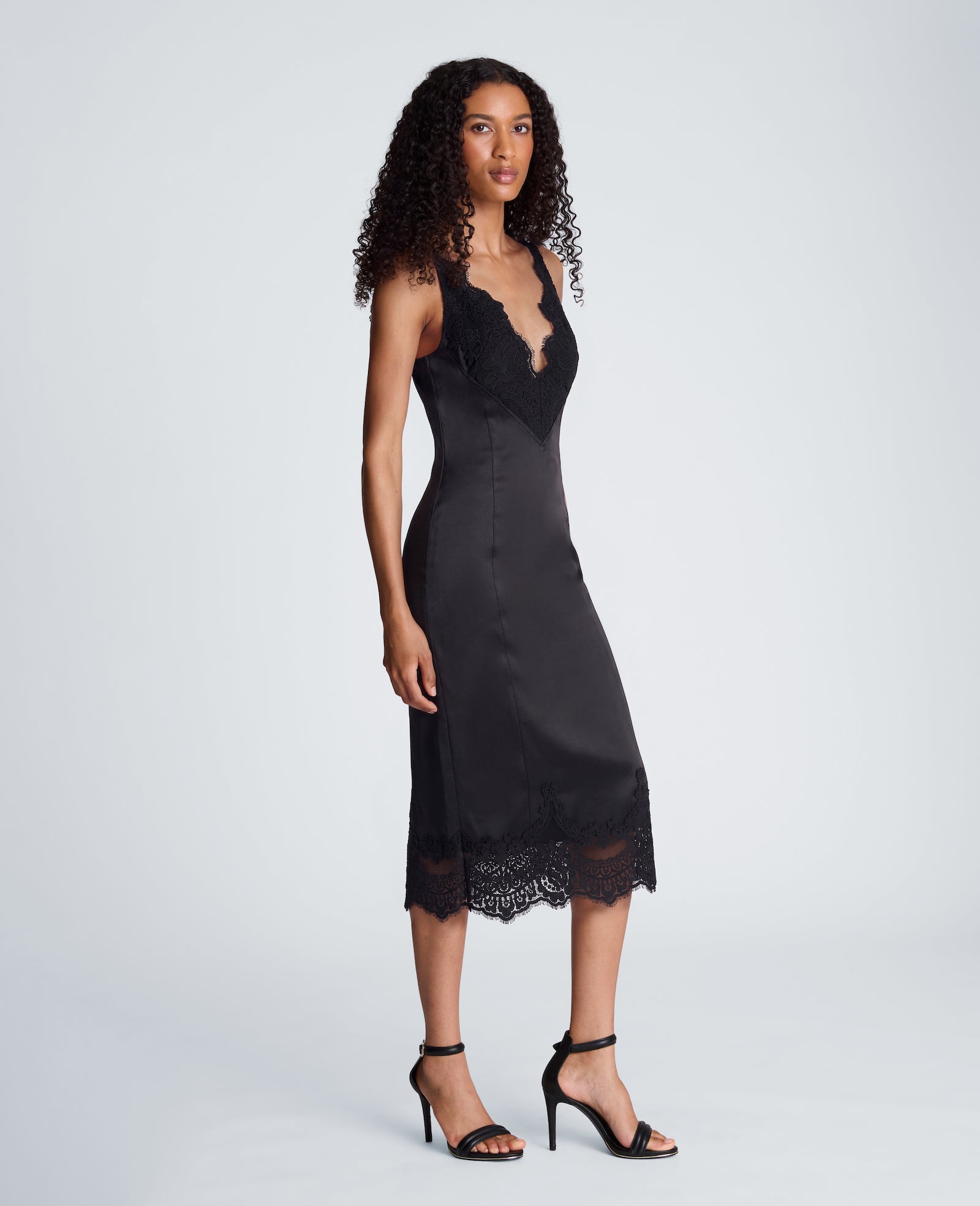 Kenneth Cole Reaction Clothing Lace Trim Midi Dress abito midi nero con pizzo