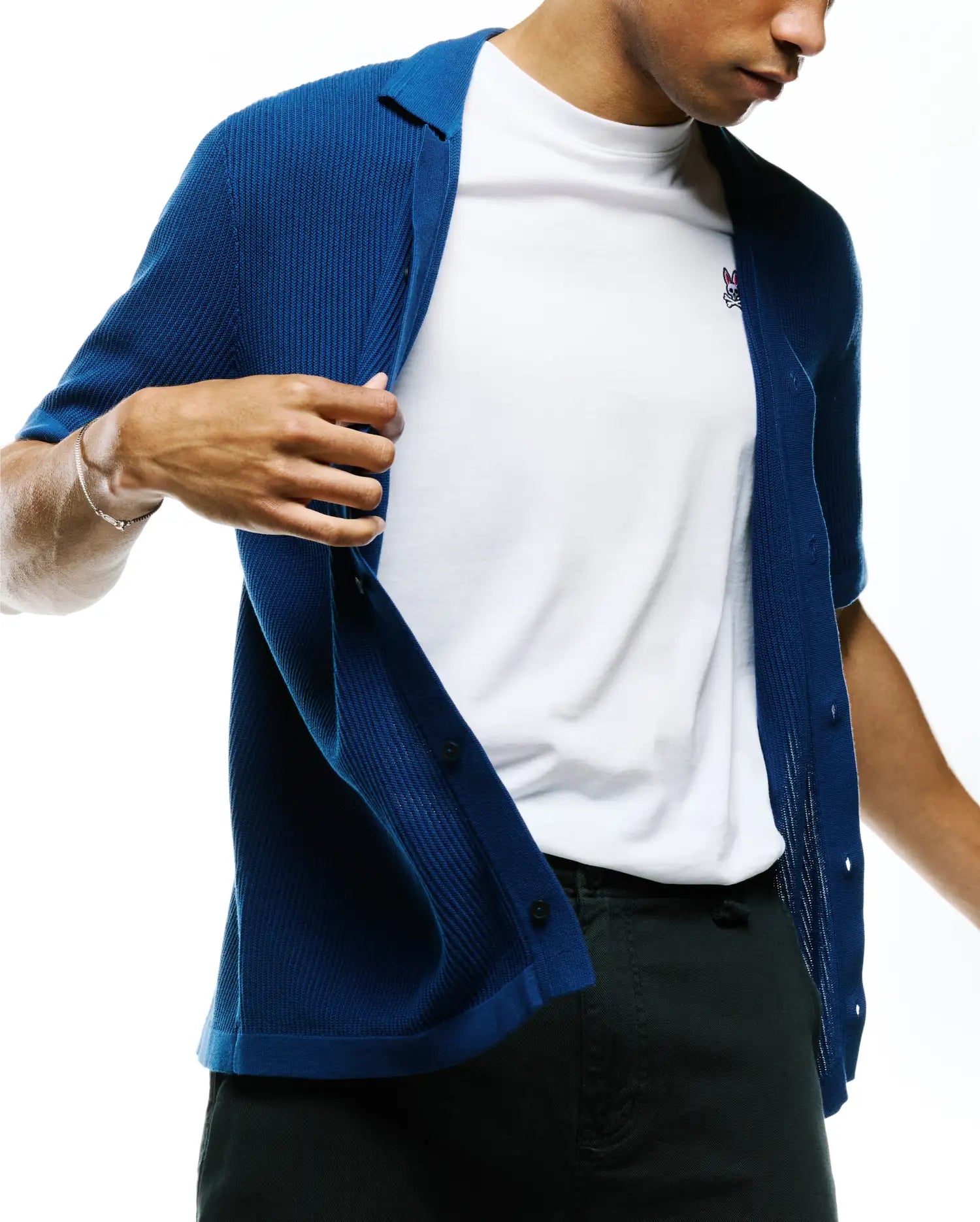 Psycho Bunny Men's Shirts Yann Knit Camp Shirt MT0300171 camicia blu regular fit