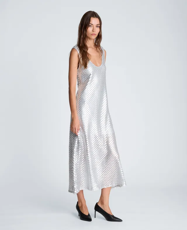 Kenneth Cole Reaction Clothing Tank Midi Slip Dress abito midi argento con paillettes