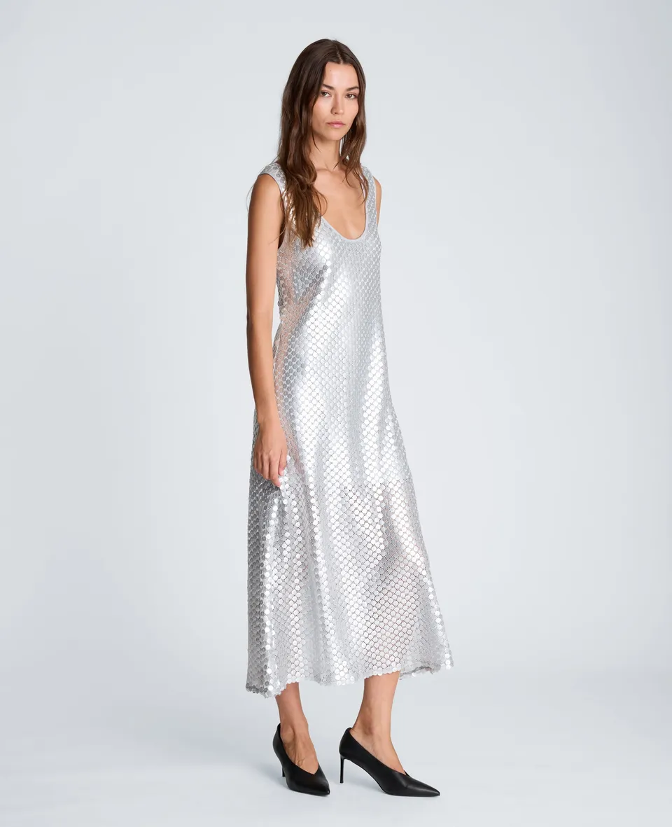 Kenneth Cole Reaction Clothing Tank Midi Slip Dress abito midi argento con paillettes