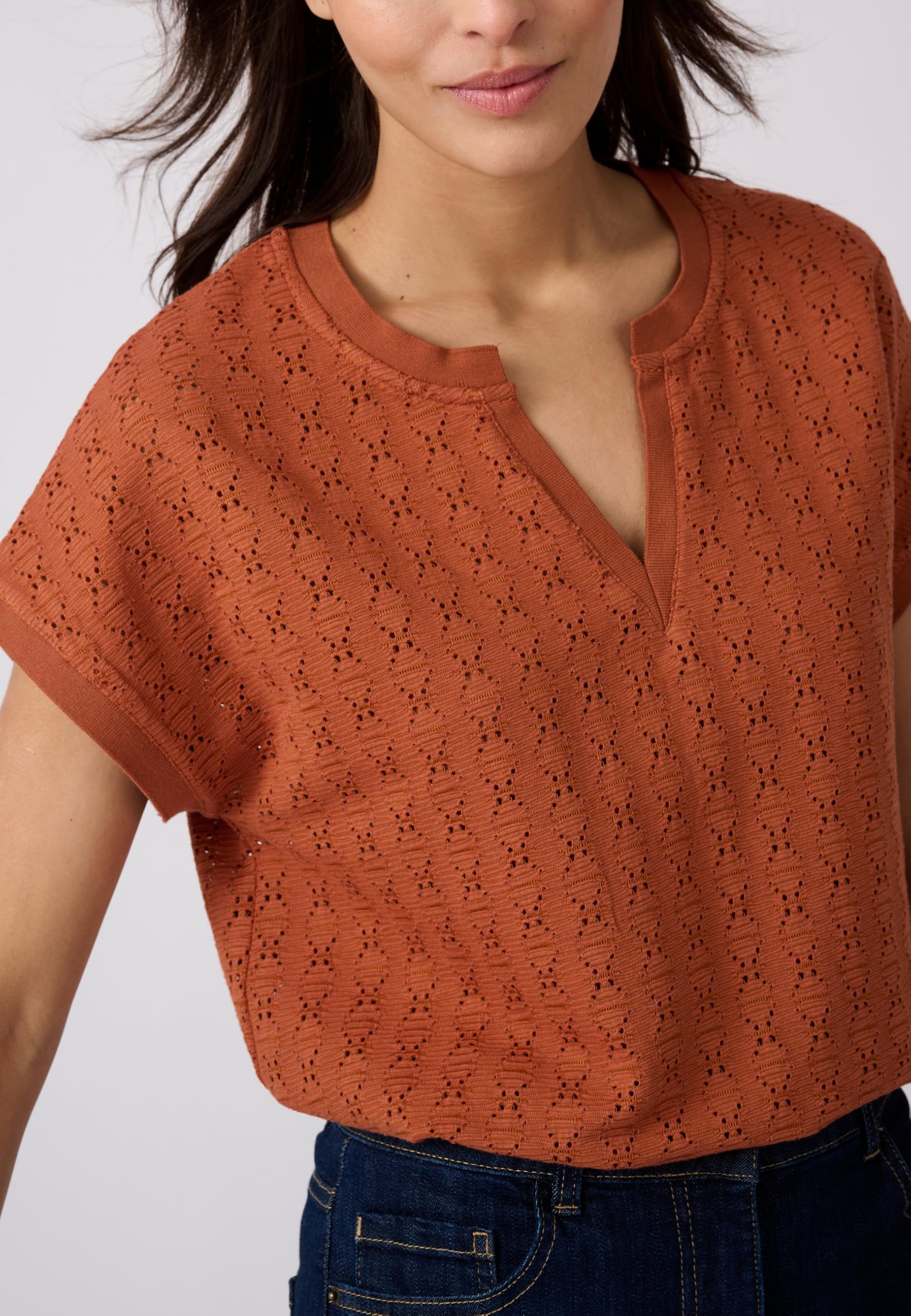 Damart Prêt-à-porter T-Shirt Maglia Jacquard marrone terracotta 38-40