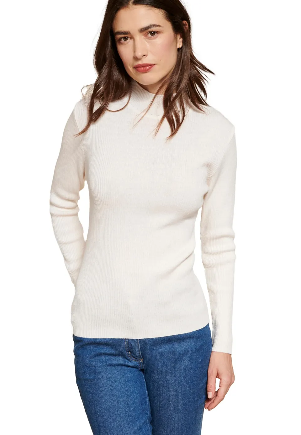 Damart Prêt-à-porter Maglione collo alto 38-40 avorio in lana merino