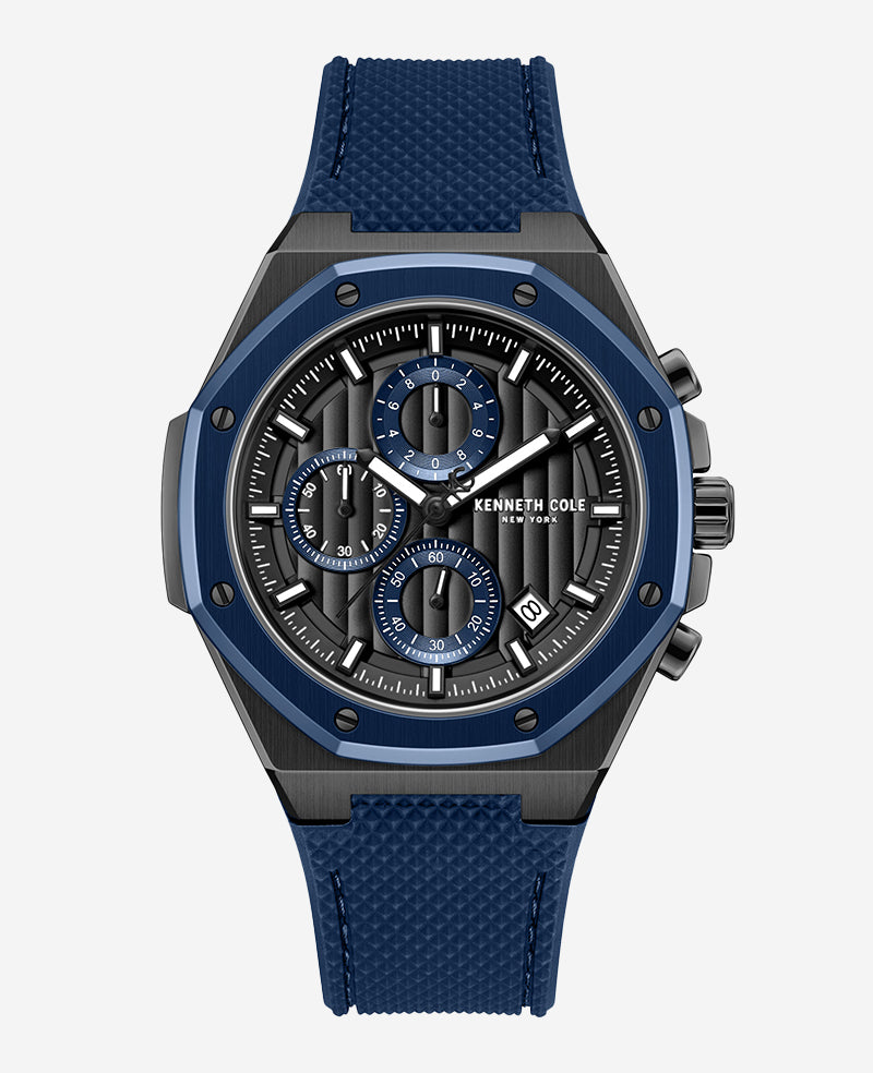 Kenneth Cole Reaction Watches Dress Sport Chronograph Two-Tone Silicone Strap Watch orologio nero blu