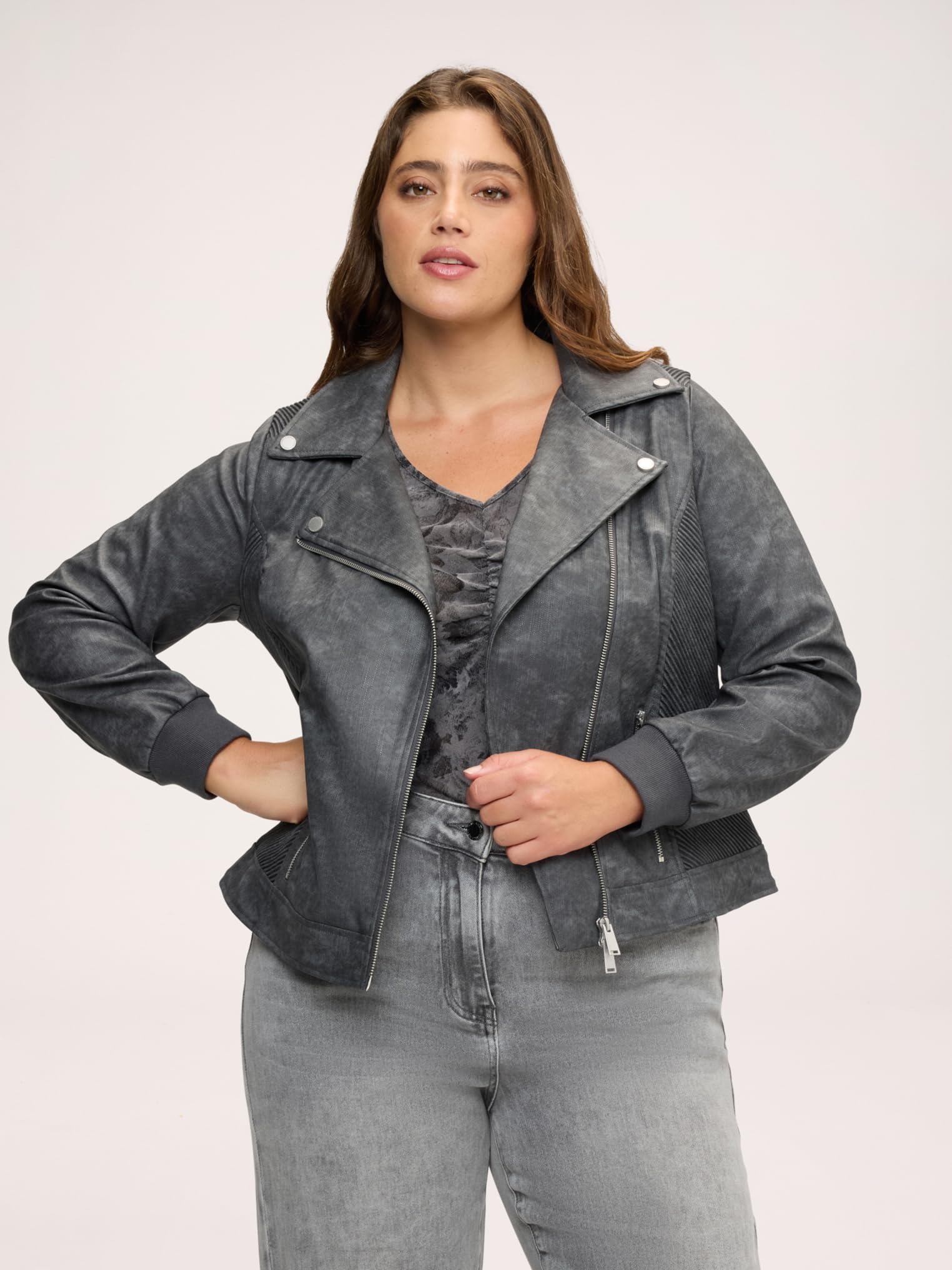 Fiorella Rubino Giacche biker Giacca biker con polsini in maglia elasticizzata giacca 54 Plus
