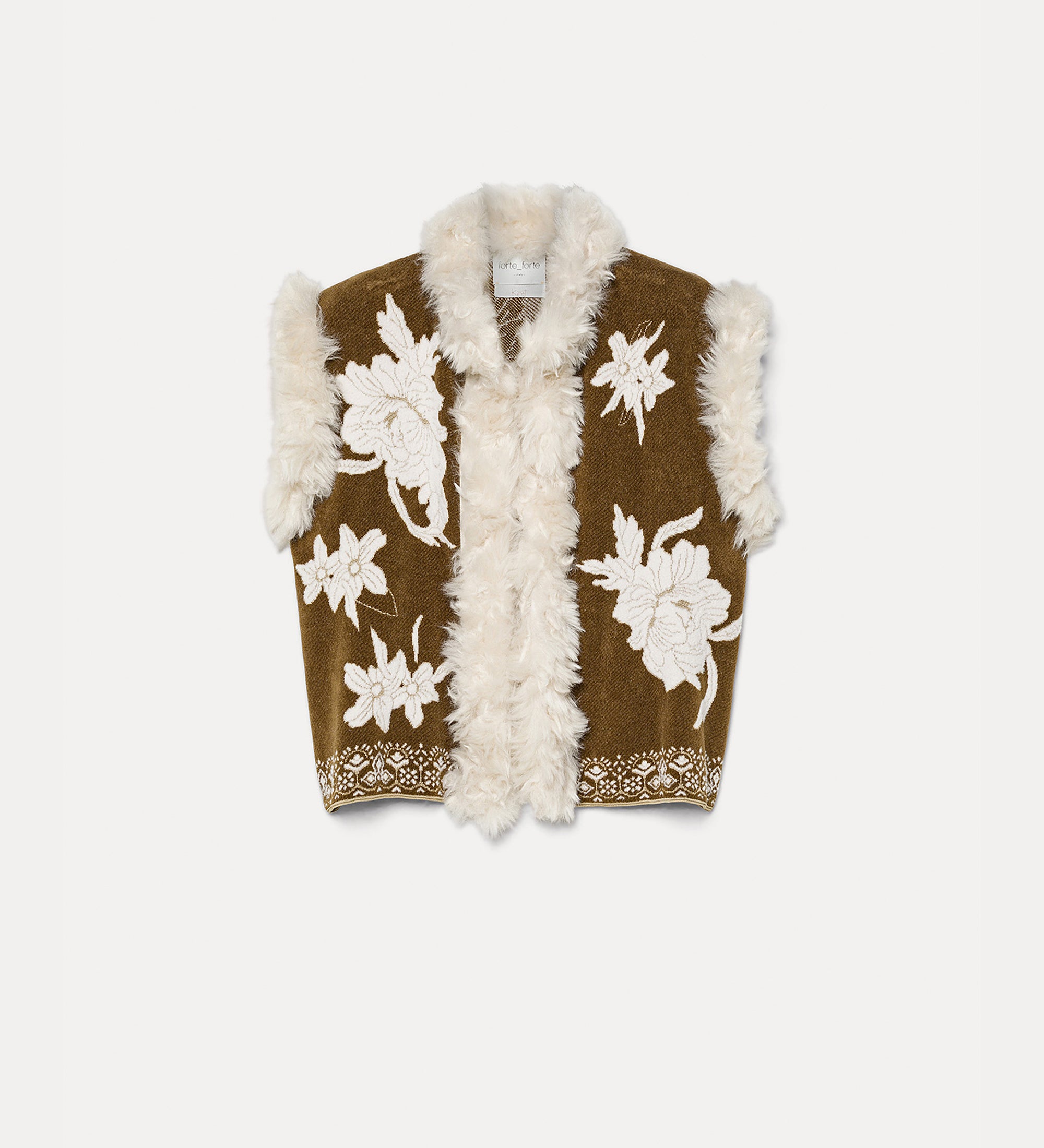 Forte Maglieria The Lotus gilet jacquard cumino con bordo in ecopelliccia