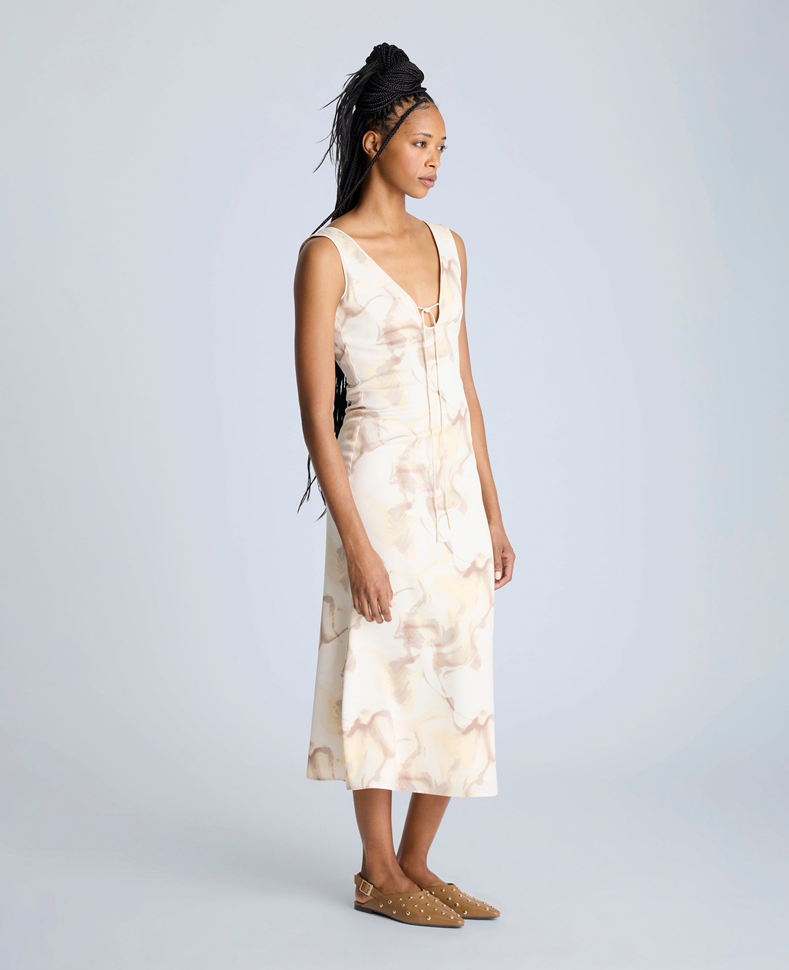 Kenneth Cole Reaction Clothing Sleeveless V-Neck Midi Dress abito midi Oyster Multi