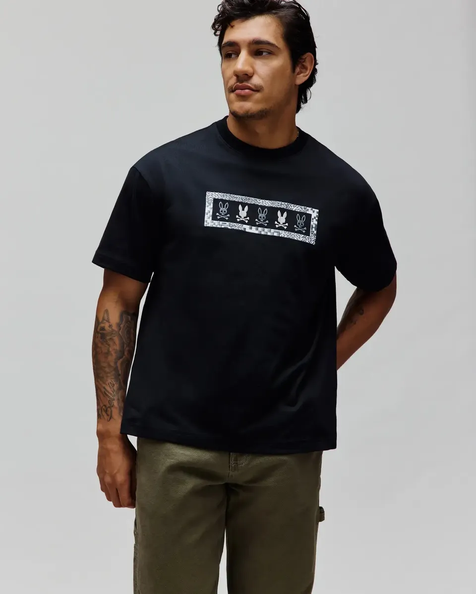 Psycho Bunny Men's Tees Olivier Oversized Tee MT0200204 T-shirt nera