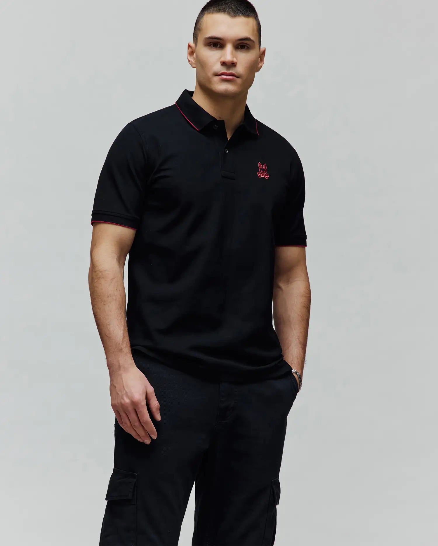 Psycho Bunny Men's Polos Men's Cyra Pique Polo polo nera in cotone Pima