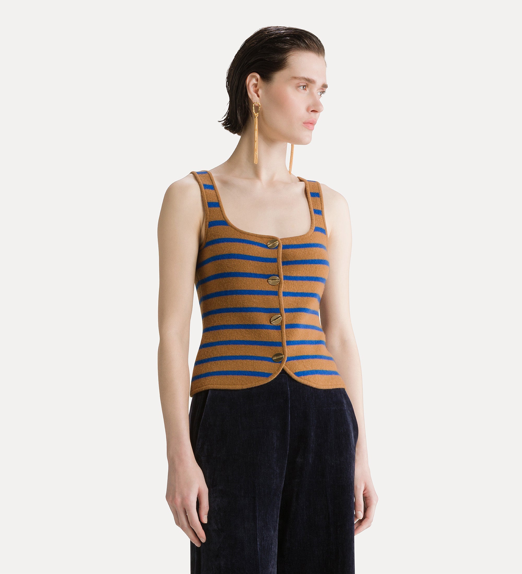 Forte maglieria Cashmere and Wool Bustier Waistcoat caramello gilet