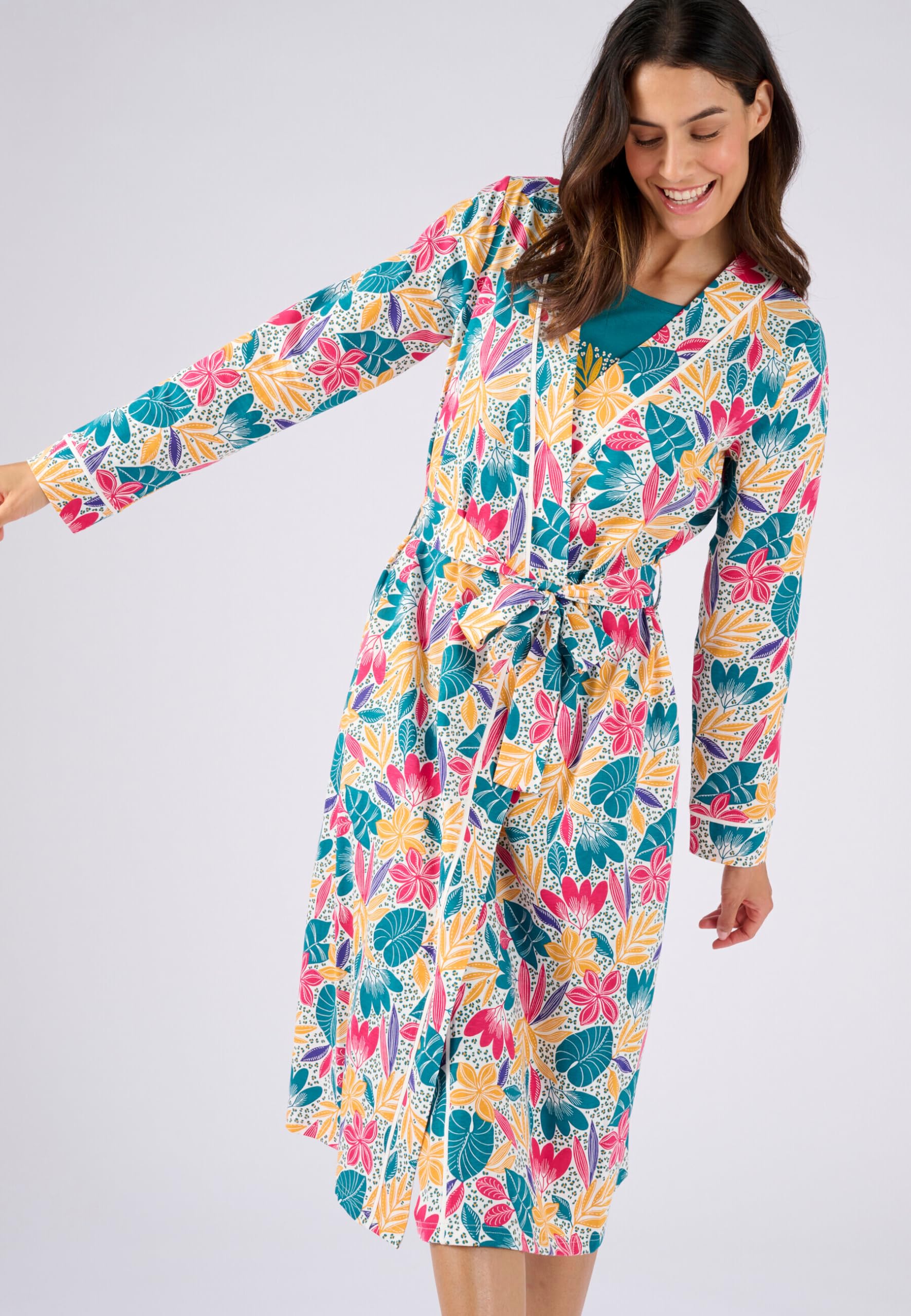 Damart Homewear Vestaglia in jersey di cotone stampa tropicale