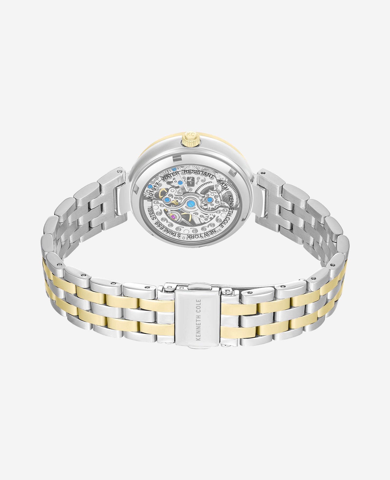 Kenneth Cole Reaction Watches Open Heart Automatic Crystal Lined MOP Dial Two Tone Bracelet Watch