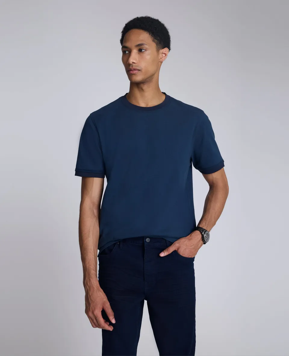 Kenneth Cole Reaction Clothing Ribbed Crewneck Tee T-shirt blu uomo UPF 50
