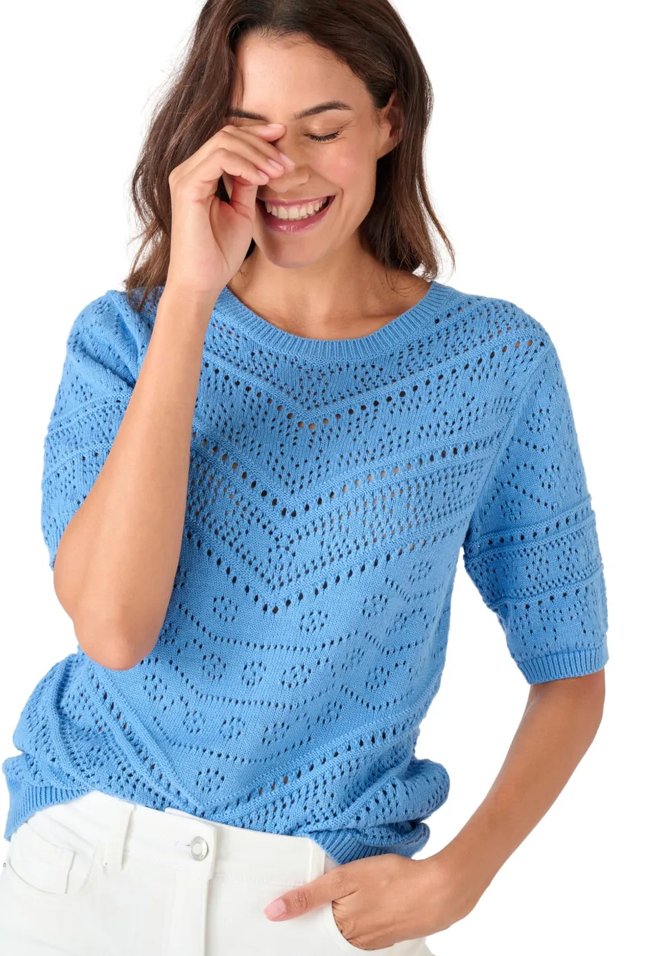 Damart Prêt-à-porter Maglione Maglia traforata Maniche Gomiti maglione 38-40 cotone