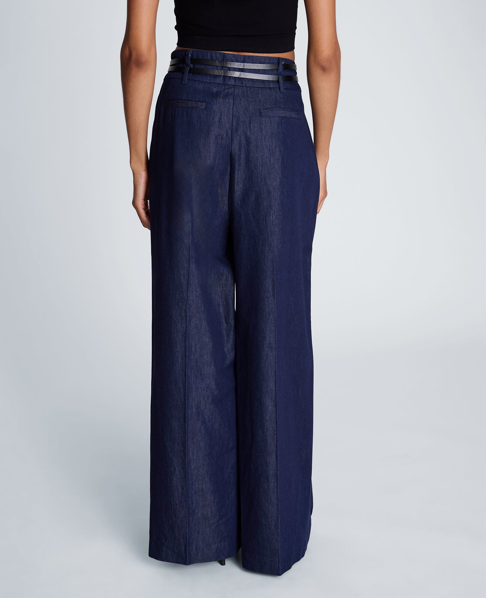 Kenneth Cole Reaction Clothing High Rise Fly Front Pleat Wide Leg Pantaloni Donna Blu