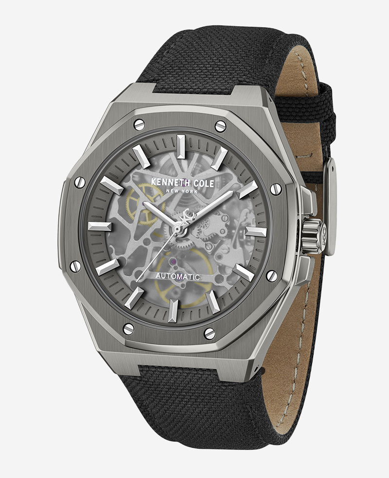 Kenneth Cole Reaction Watches Skeleton Automatic Nylon Strap Watch orologio Gunmetal automatico