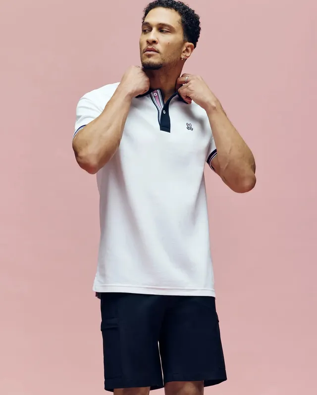 Psycho Bunny Men's Polos Archive Classic Bunny Pique Polo MT0100010 polo bianca