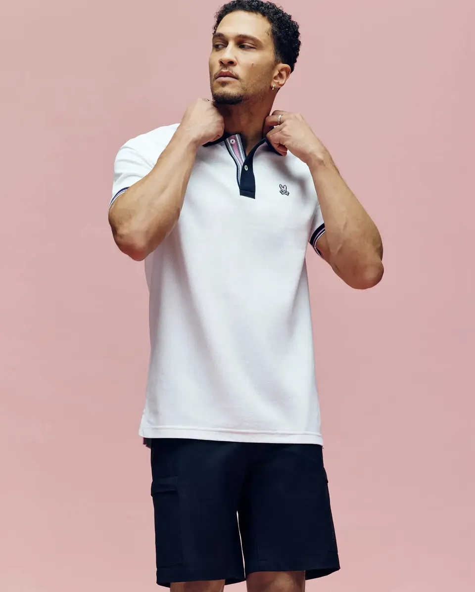 Psycho Bunny Men's Polos Archive Classic Bunny Pique Polo MT0100010 polo bianca
