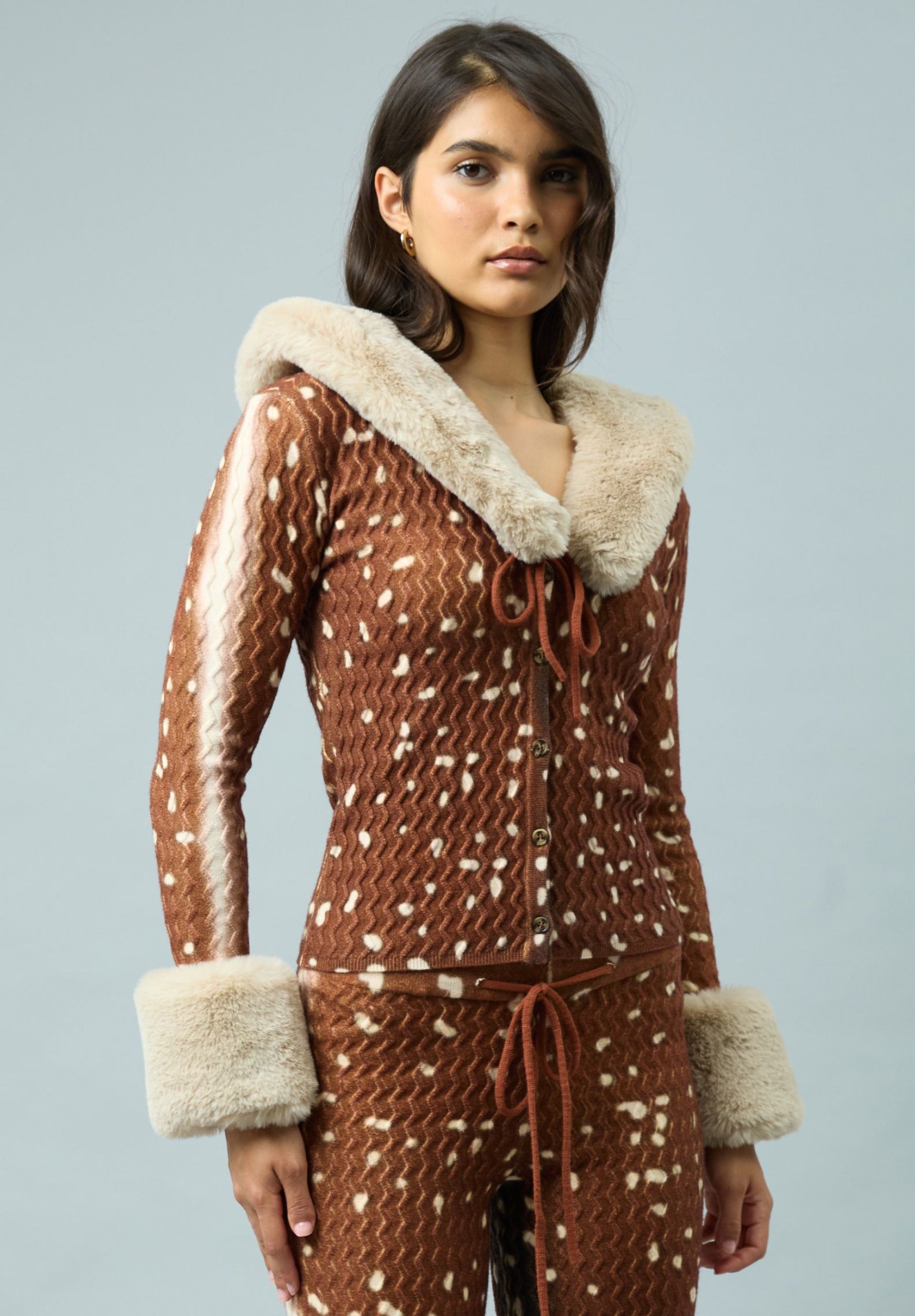 House Of Sunny Women's Knitwear BAMBI FUR COLLAR PEGGY cardigan jacquard
