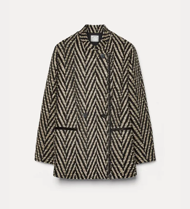 Forte giacche giacca chevron jacquard oversize nera con paillettes