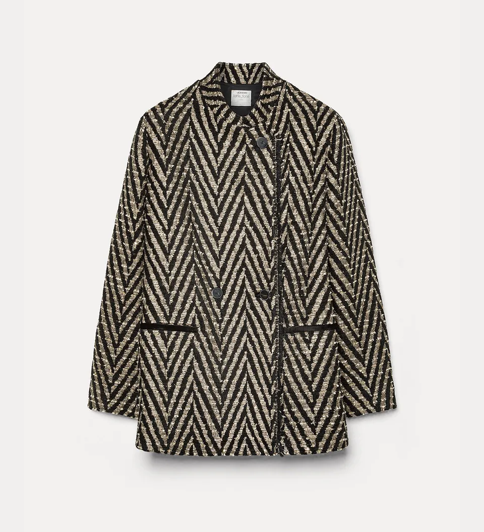 Forte giacche giacca chevron jacquard oversize nera con paillettes