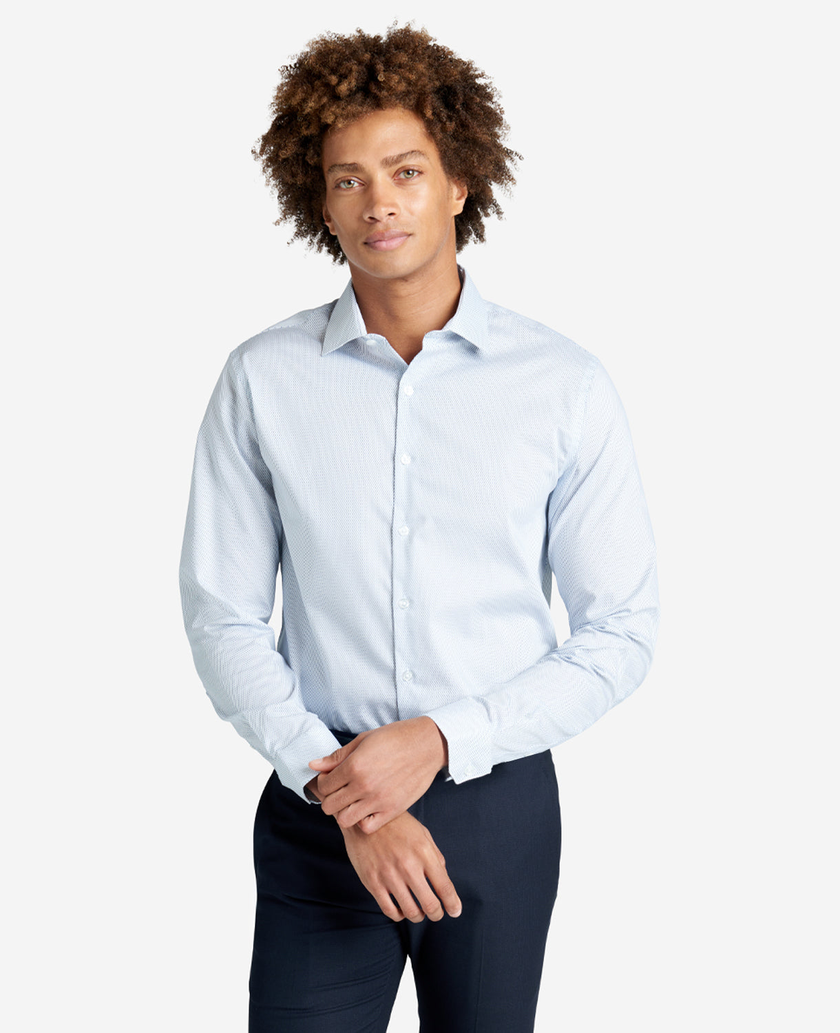 Kenneth Cole Reaction Clothing Slim-Fit Button-Down Stretch Dress Shirt with TEK FIT camicia azzurra