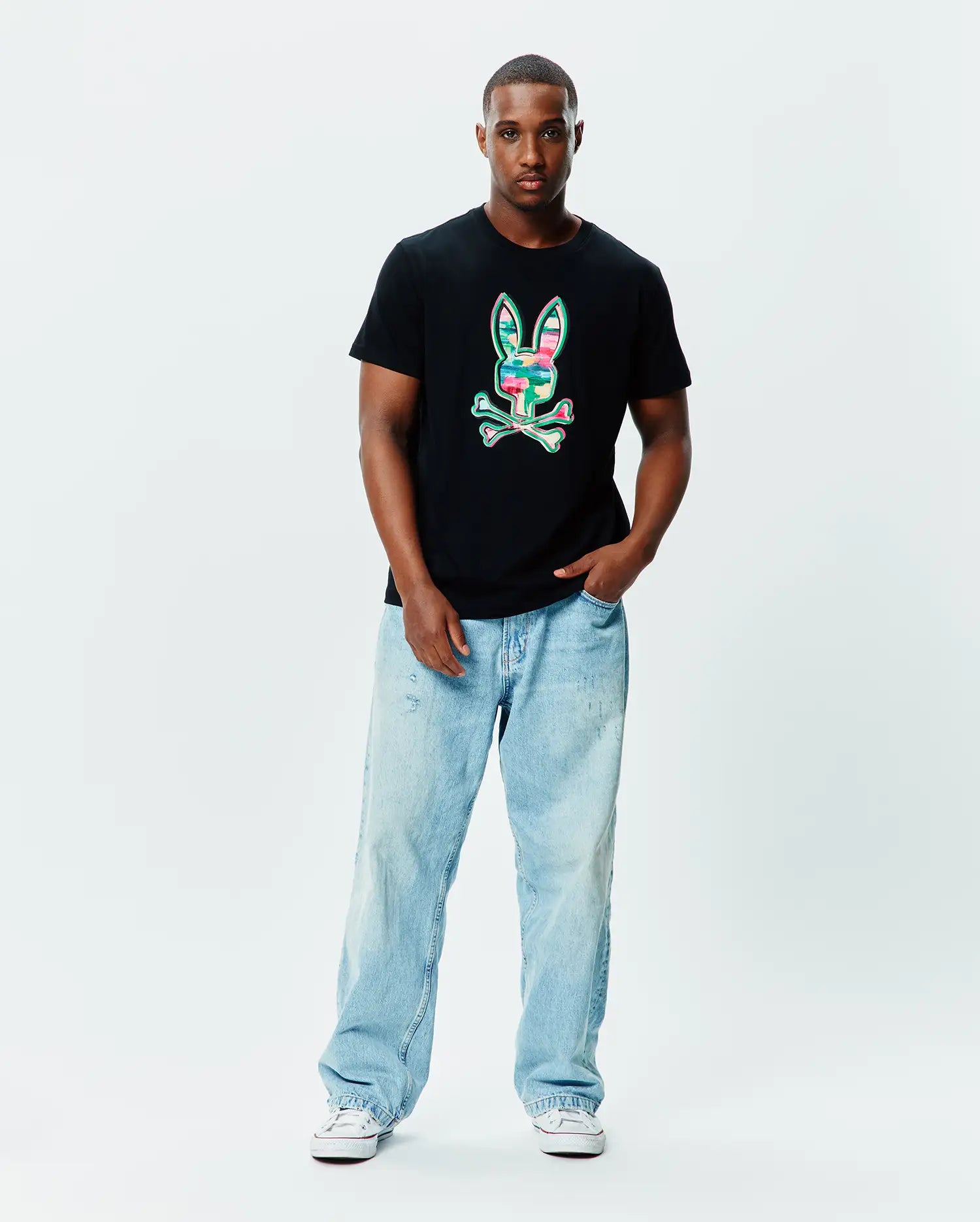 Psycho Bunny Men's Tees MENS NATE GRAPHIC TEE MT0200307 t-shirt nera cotone Pima