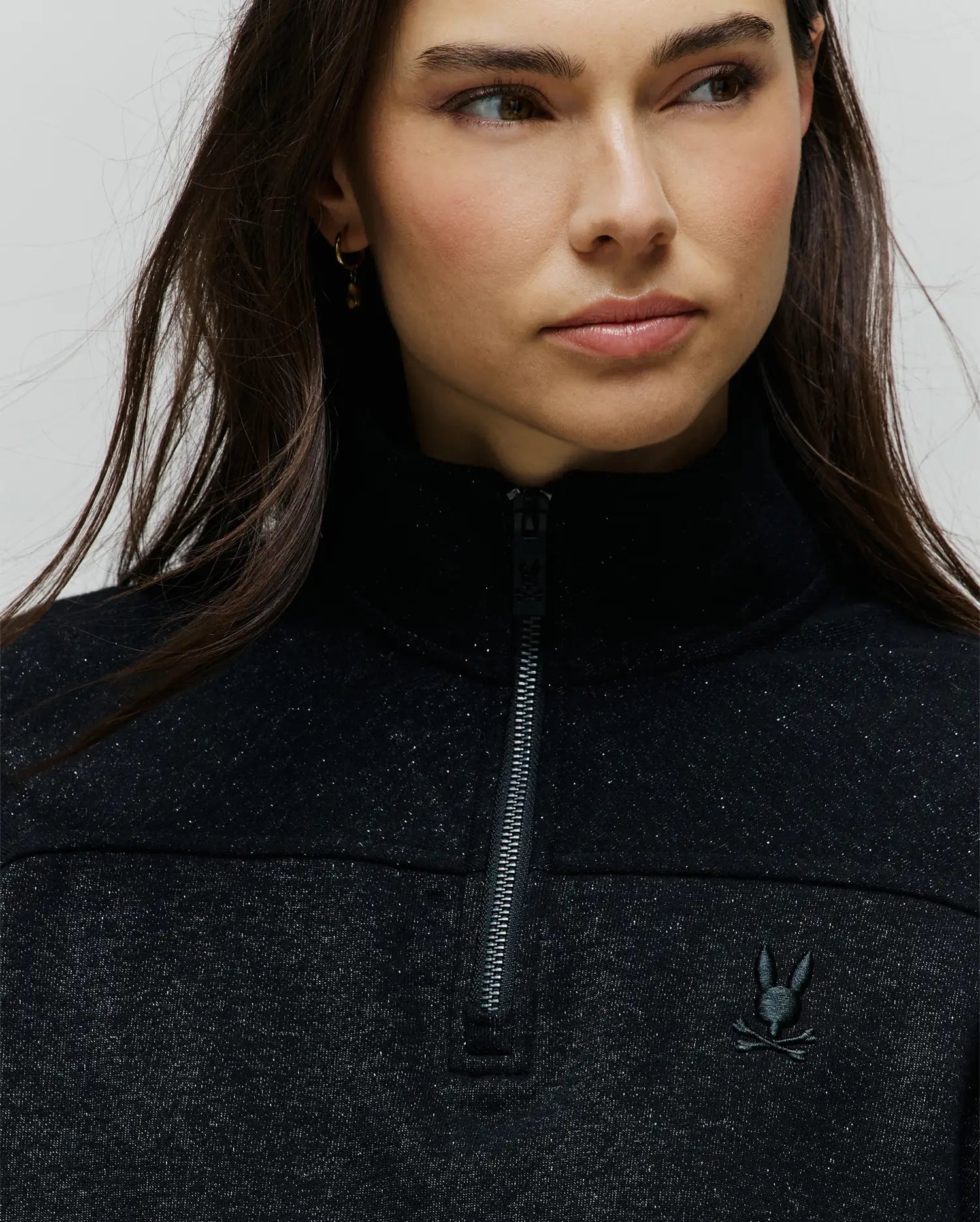 Psycho Bunny Women's Tops WOMENS JULES LUREX 1/4 ZIP PULLOVER - WT0500003 felpa nera lurex