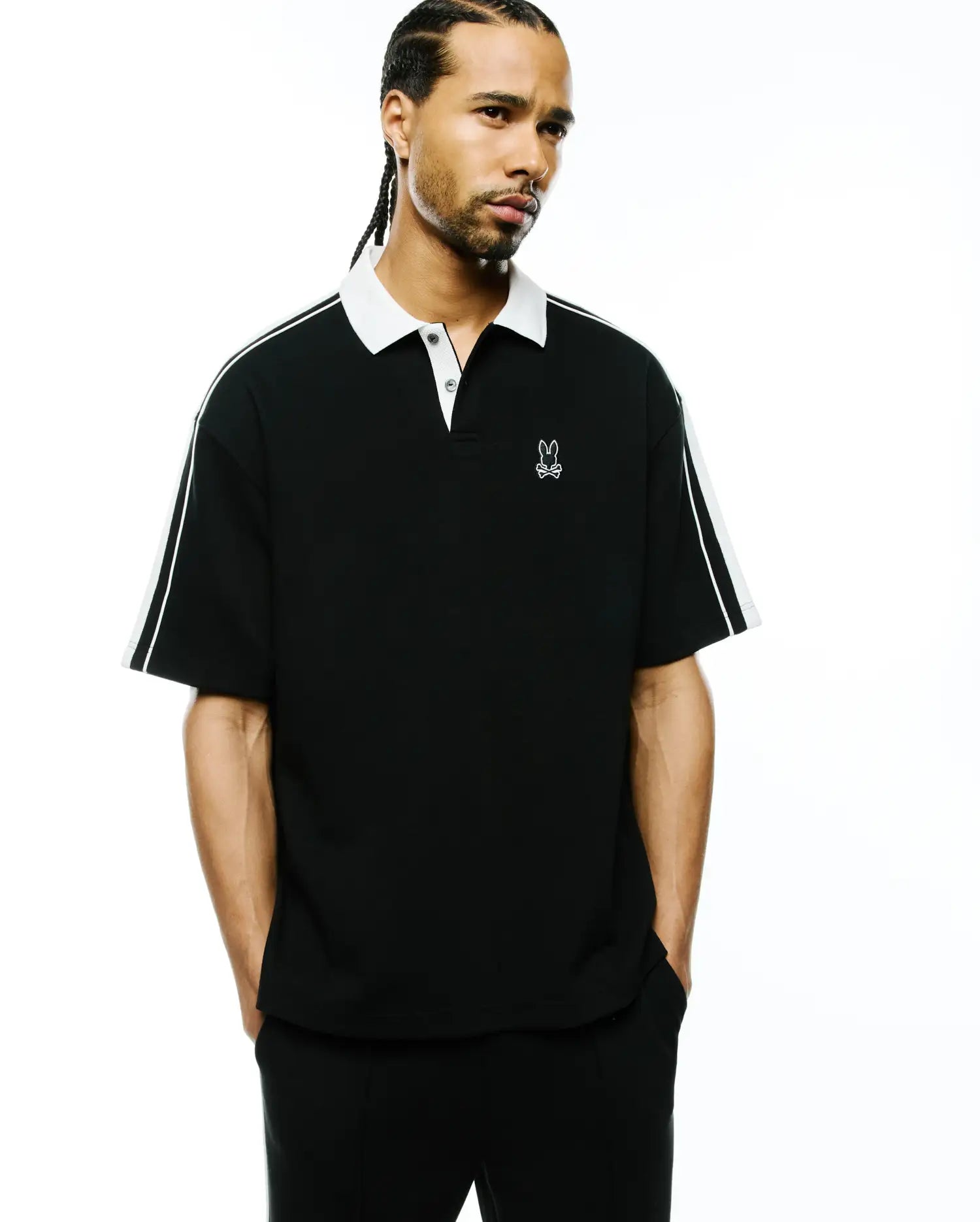 Psycho Bunny Men's Polos MEN'S CEANO OVERSIZED PIQUE POLO polo nera 001 cotone Pima