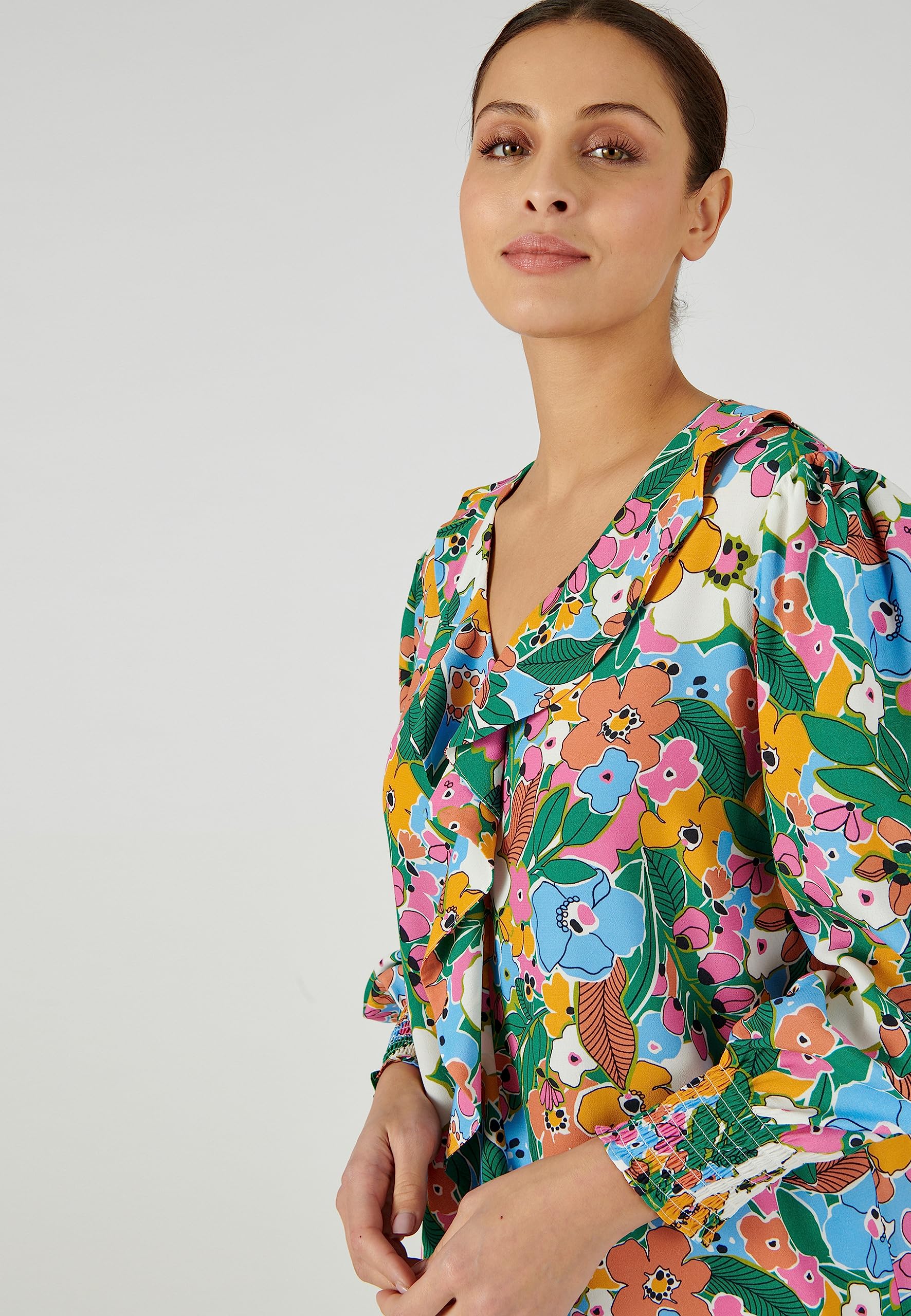 Damart Prêt-à-porter Blusa stampata con volant 42 in viscosa