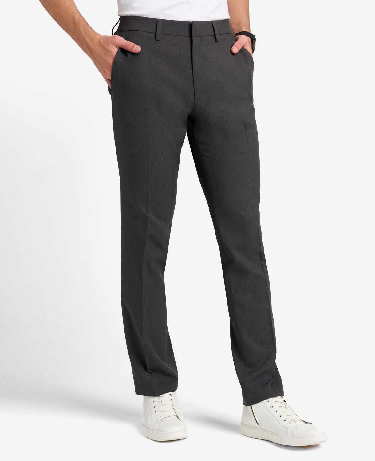Kenneth Cole Reaction Clothing Modern-Fit Micro Check Stretch Trouser pantaloni antracite stretch