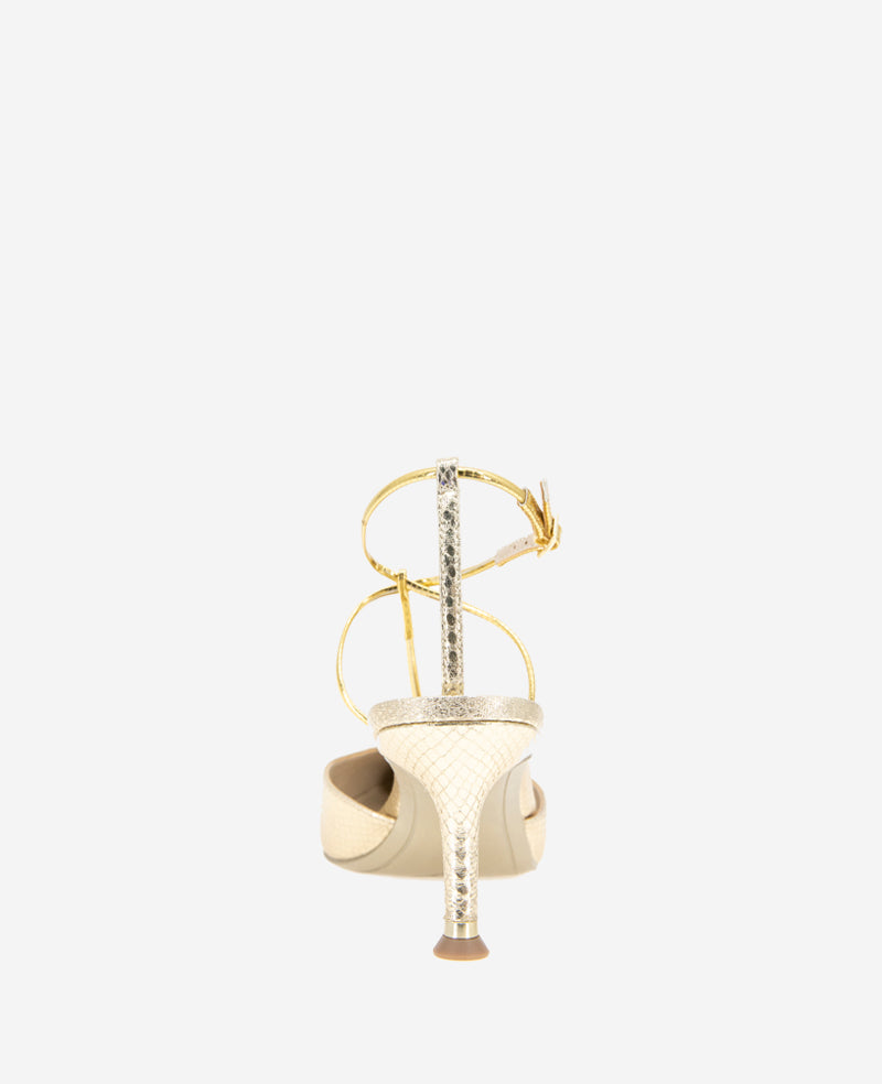 Kenneth Cole Reaction Shoes Umi T-Strap Metallic Heel scarpe con tacco oro serpente