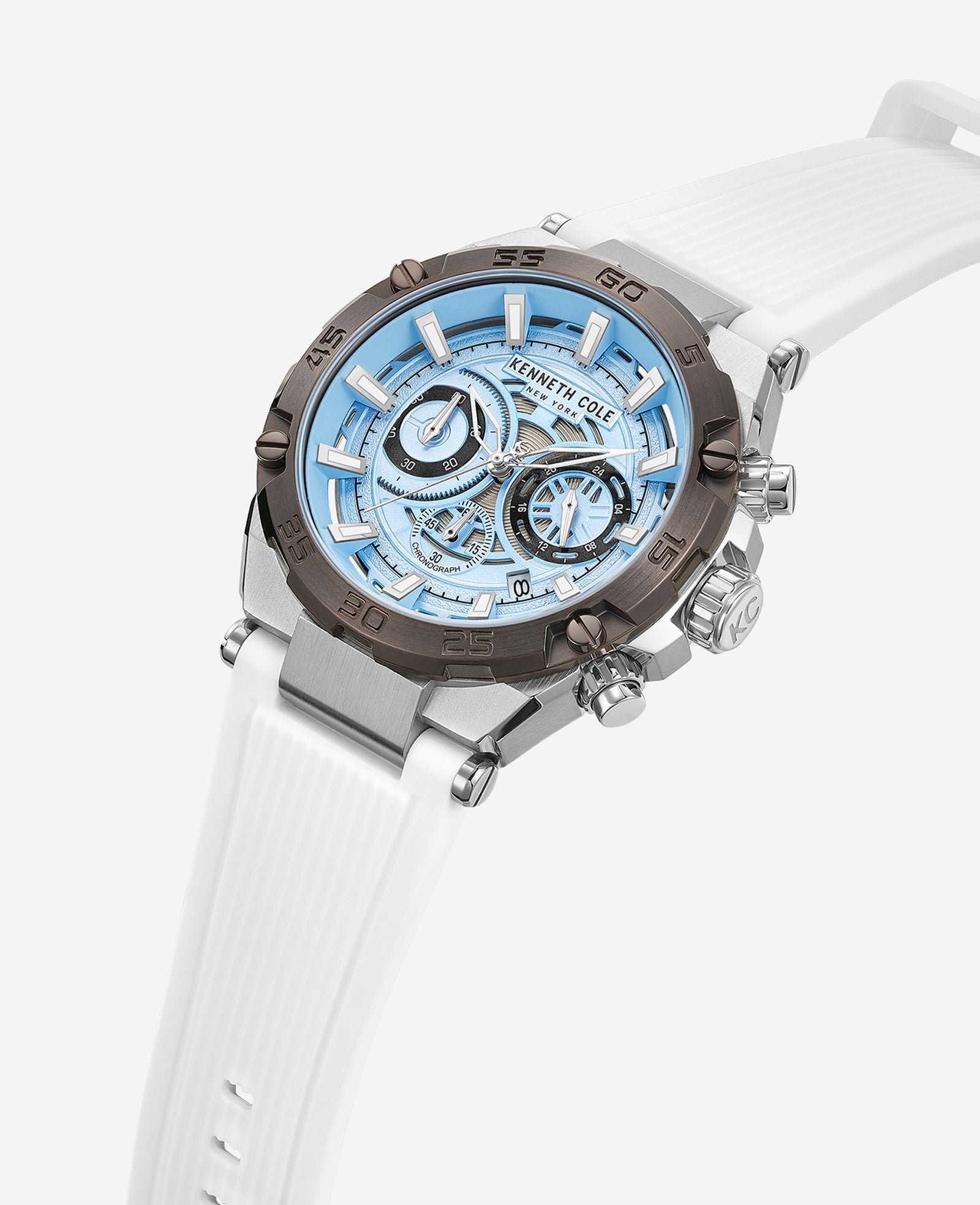 Kenneth Cole Reaction Watches Chronograph Sport Silicone Strap Watch orologio cronografo bianco