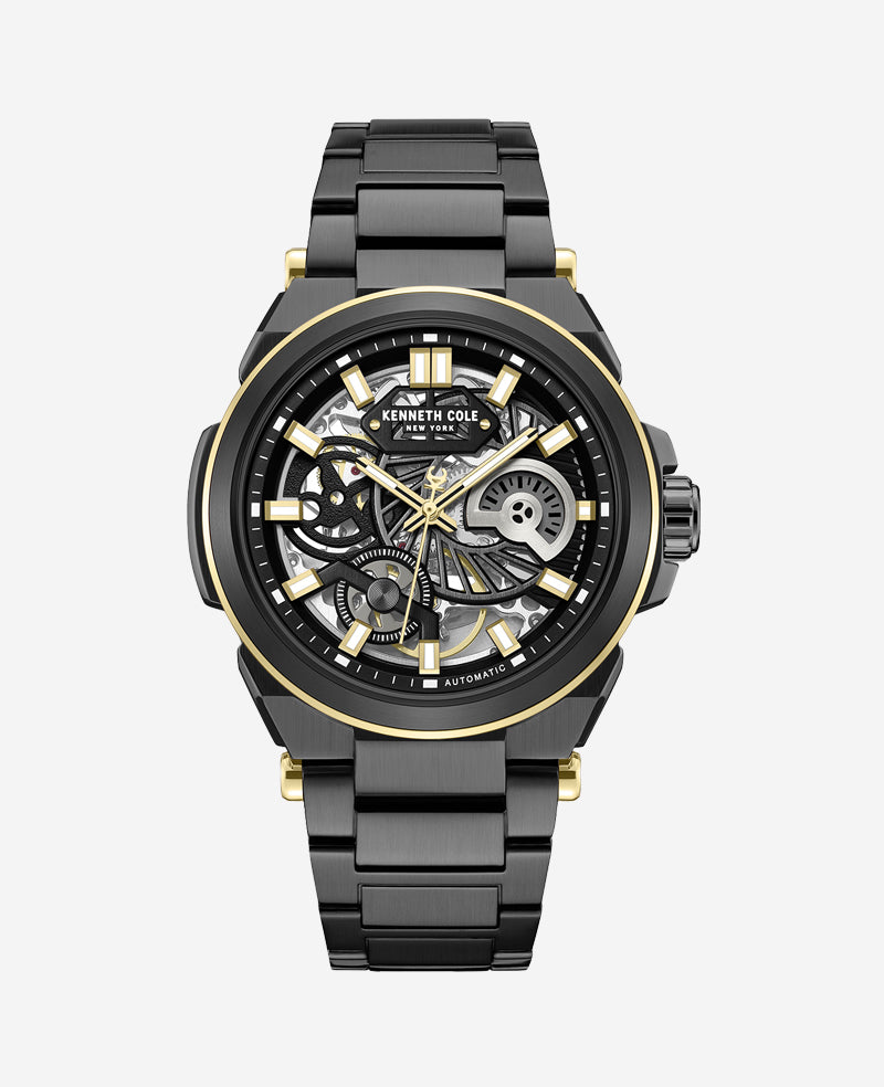 Kenneth Cole Reaction Watches Skeleton Automatic Bracelet Watch orologio nero automatico
