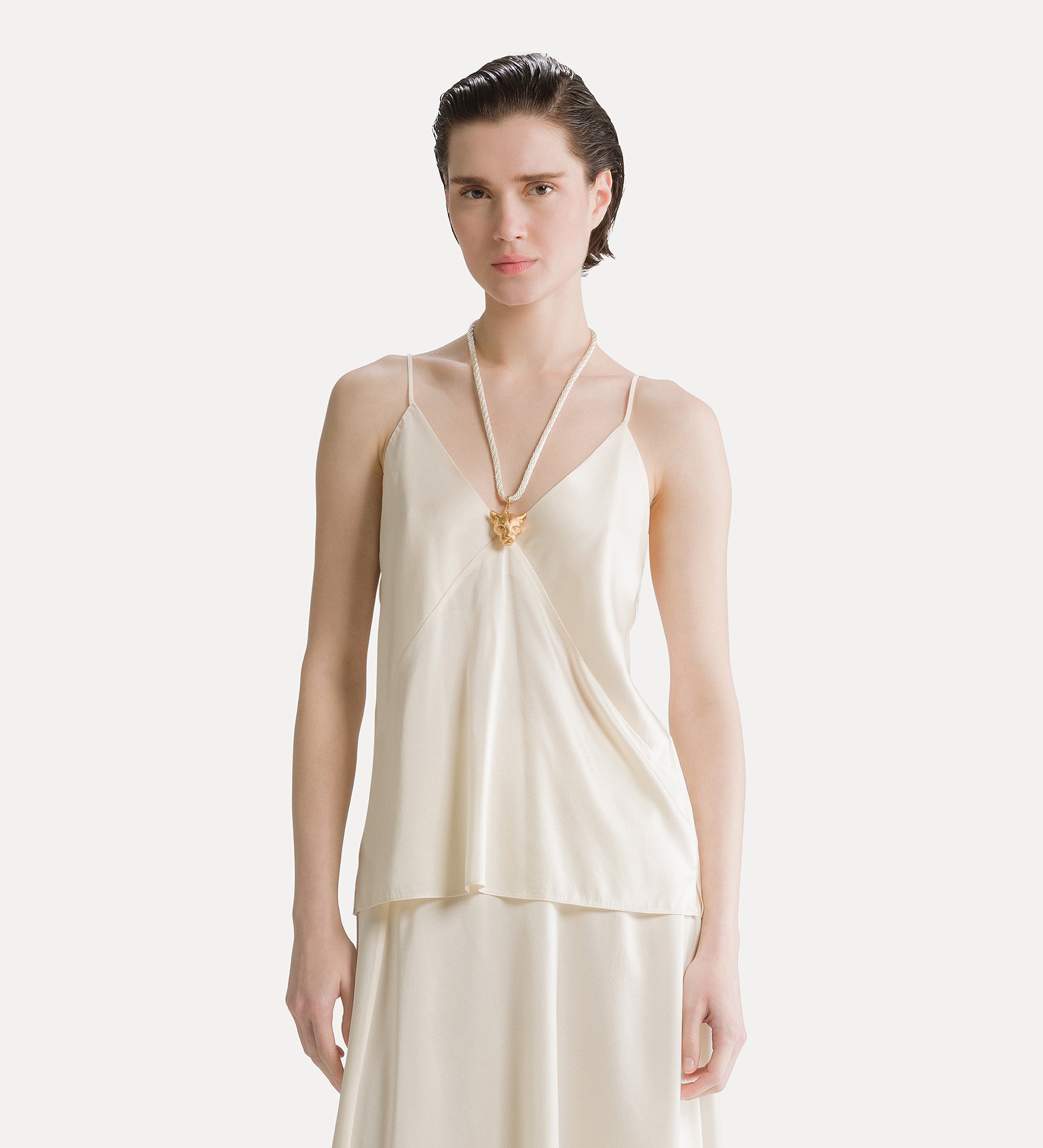 Forte top heavy silk satin top top avorio in seta