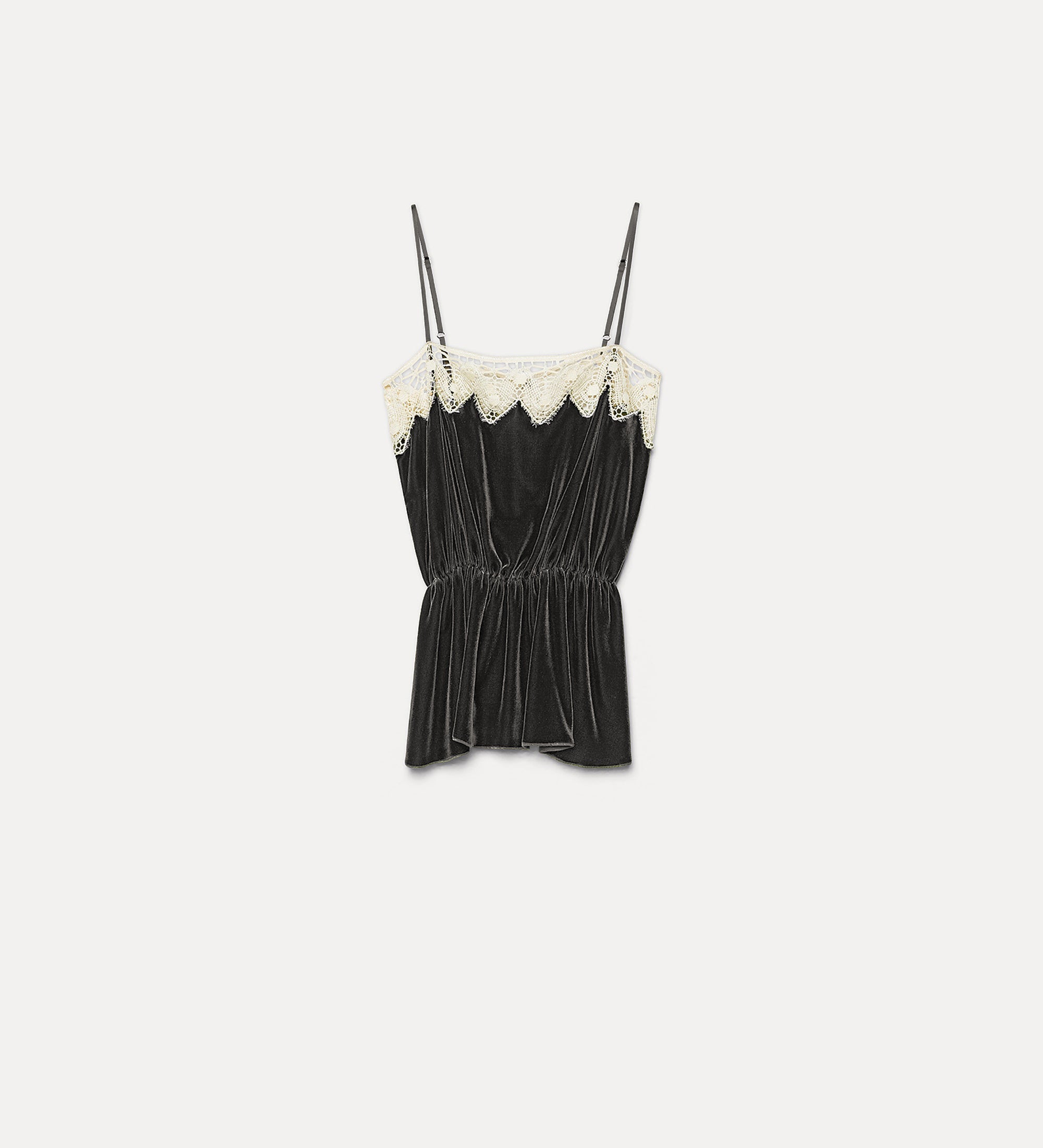 Forte top velvet and lace top top grigio in velluto