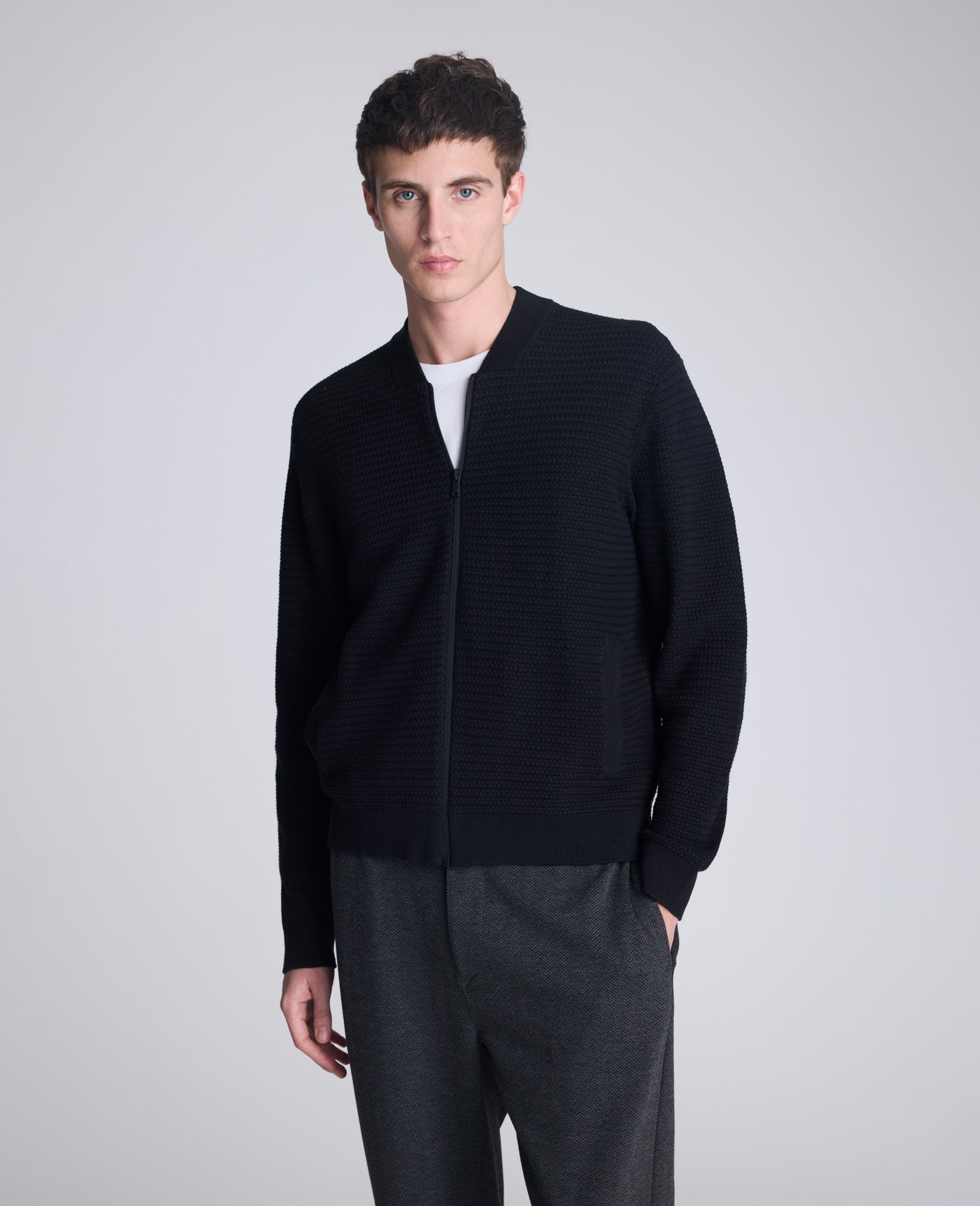 Kenneth Cole Reaction Clothing Sweater Bomber Jacket giacca bomber nera in maglia