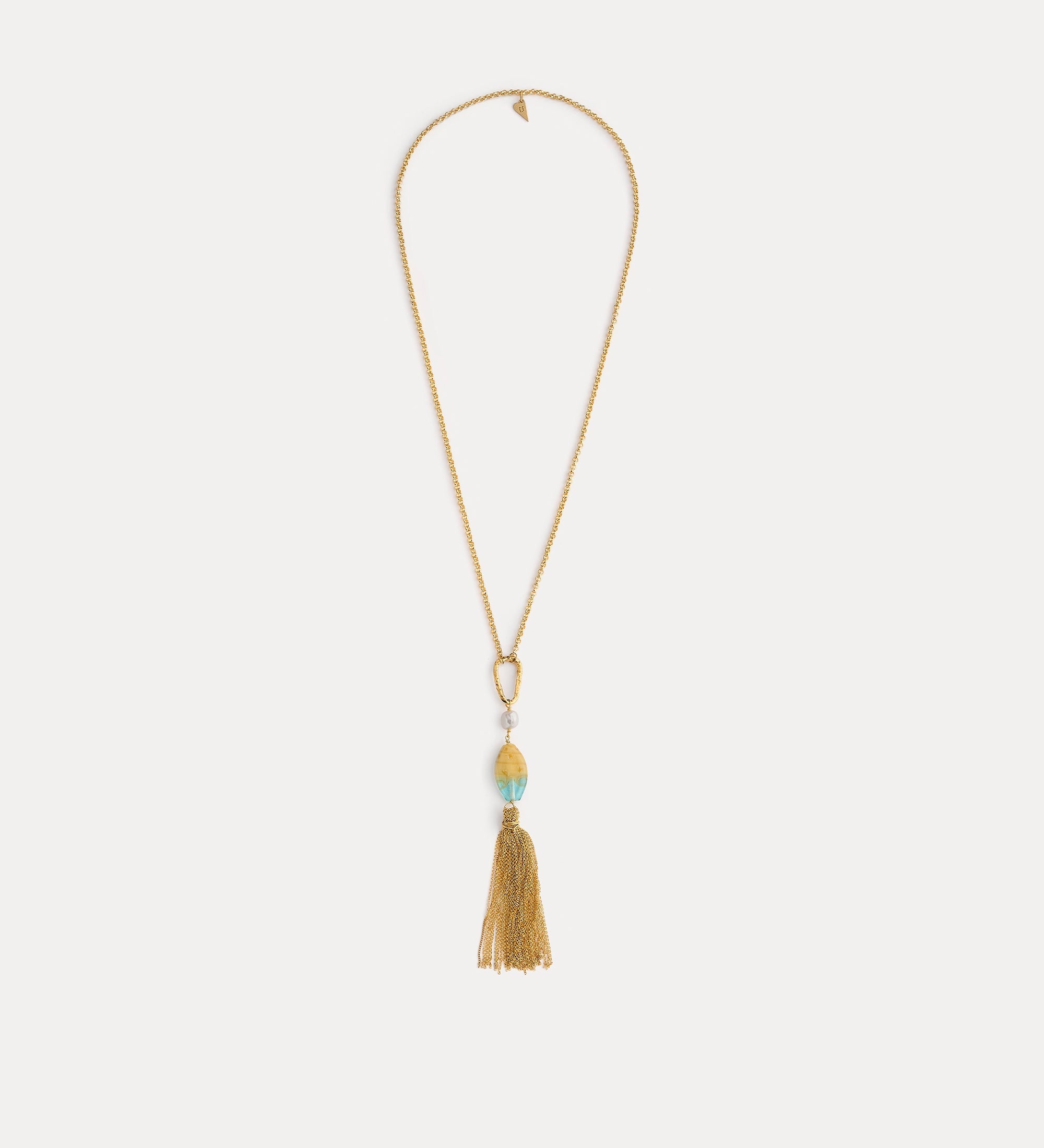 Forte gioielli sculptural necklace with fringes and glass element collana jade