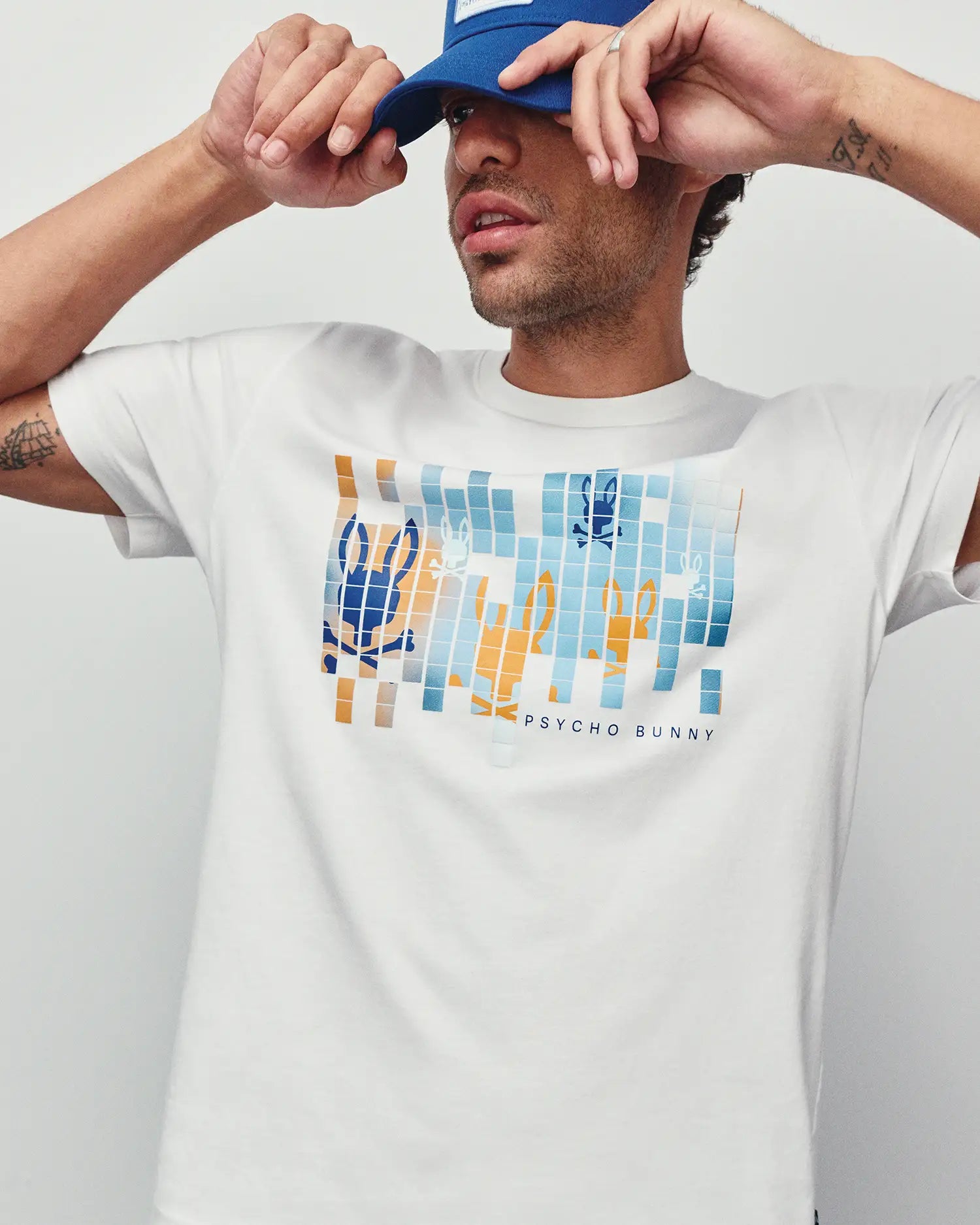 Psycho Bunny Men's Tees Zander Pima Cotton Graphic Tee maglietta bianca