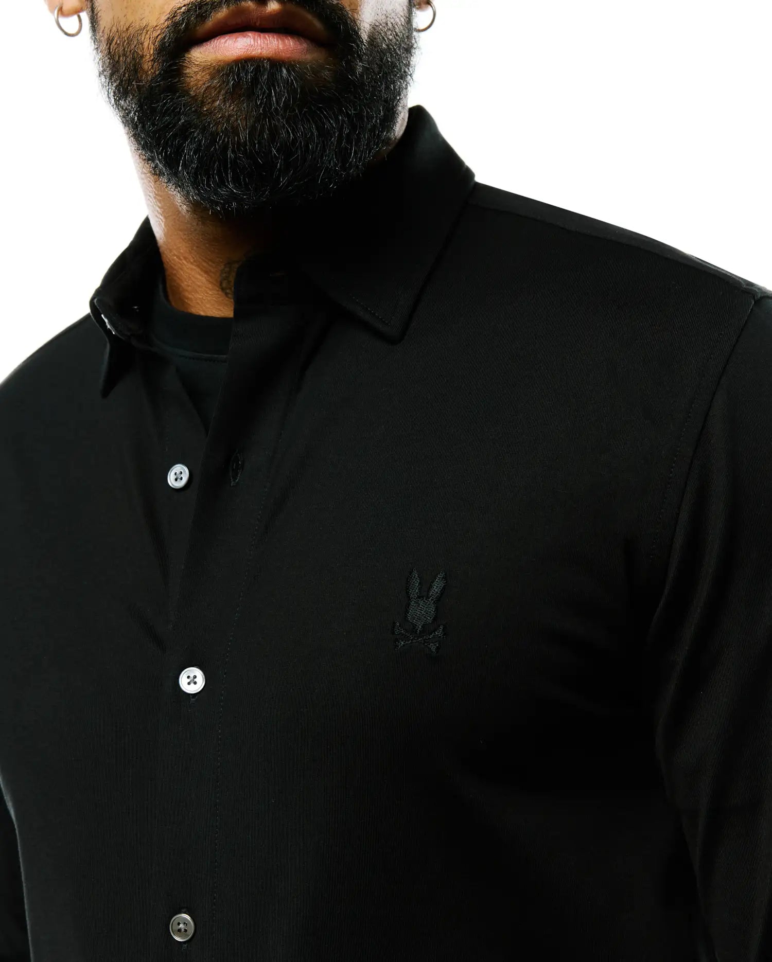 Psycho Bunny Men's Shirts Jim Jersey Knit Shirt camicia nera XXS–XXXL elasticizzata