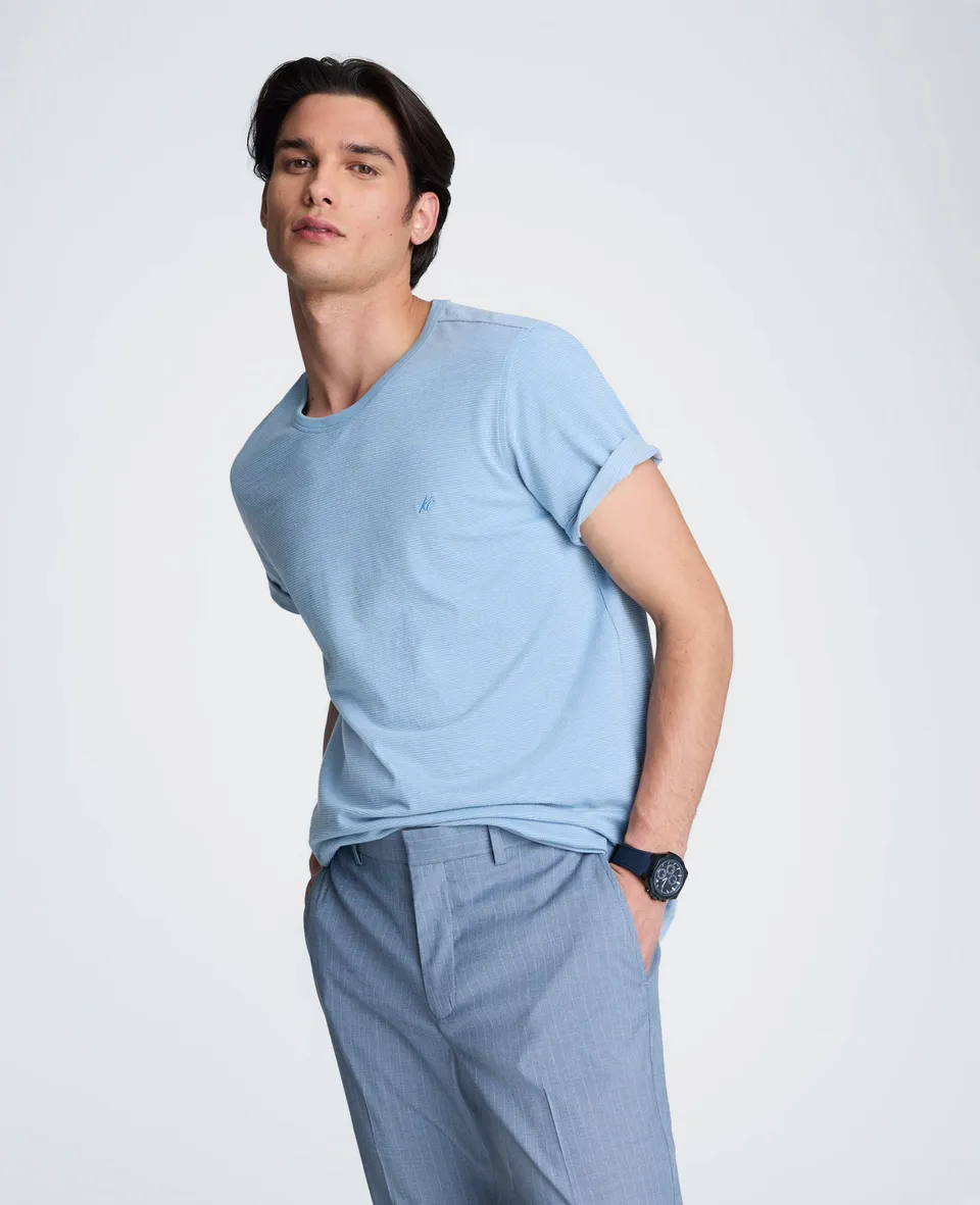Kenneth Cole Reaction Clothing Textured Logo Tee t-shirt azzurra maniche corte cotone