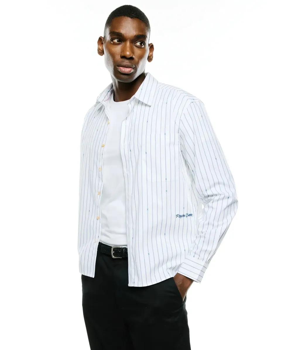 Psycho Bunny Men's Shirts Men's Peyton Oversized Stripe camicia bianca XXS-XXXL cotone