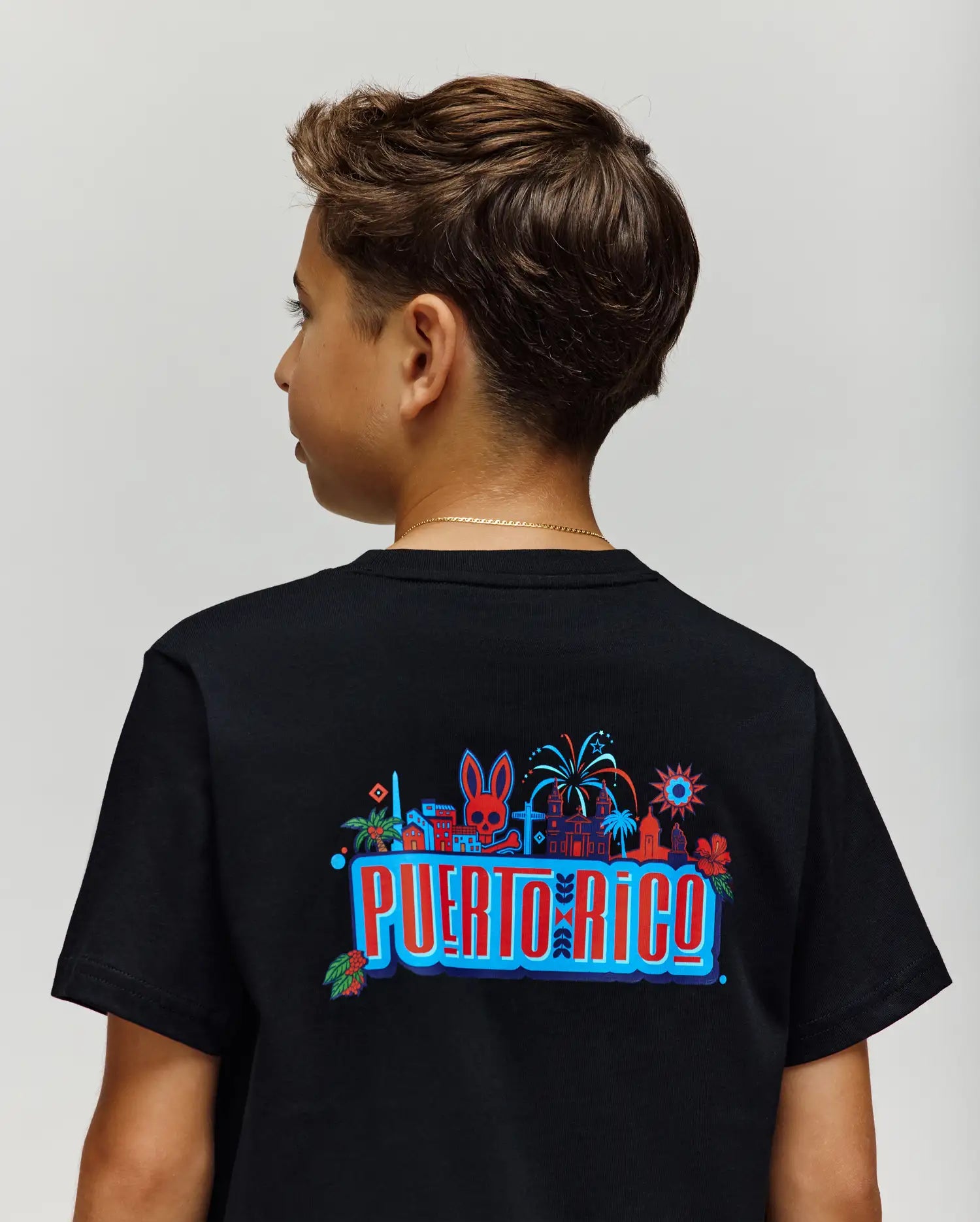 Psycho Bunny Kids Tees Puerto Rico T-shirt nera regular cotone Pima