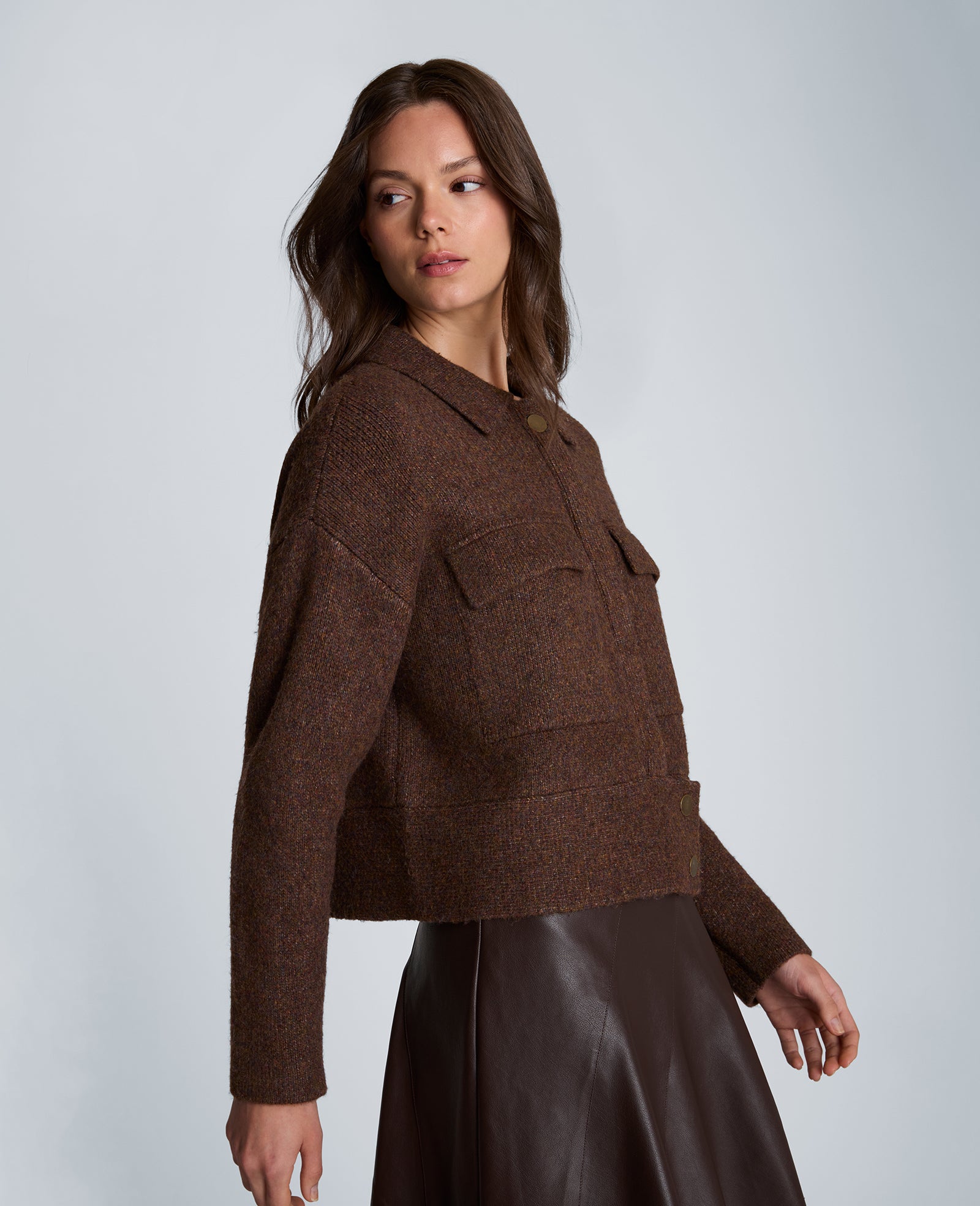 Kenneth Cole Reaction Clothing Long Sleeve Utility Collar Jacket giacca marrone
