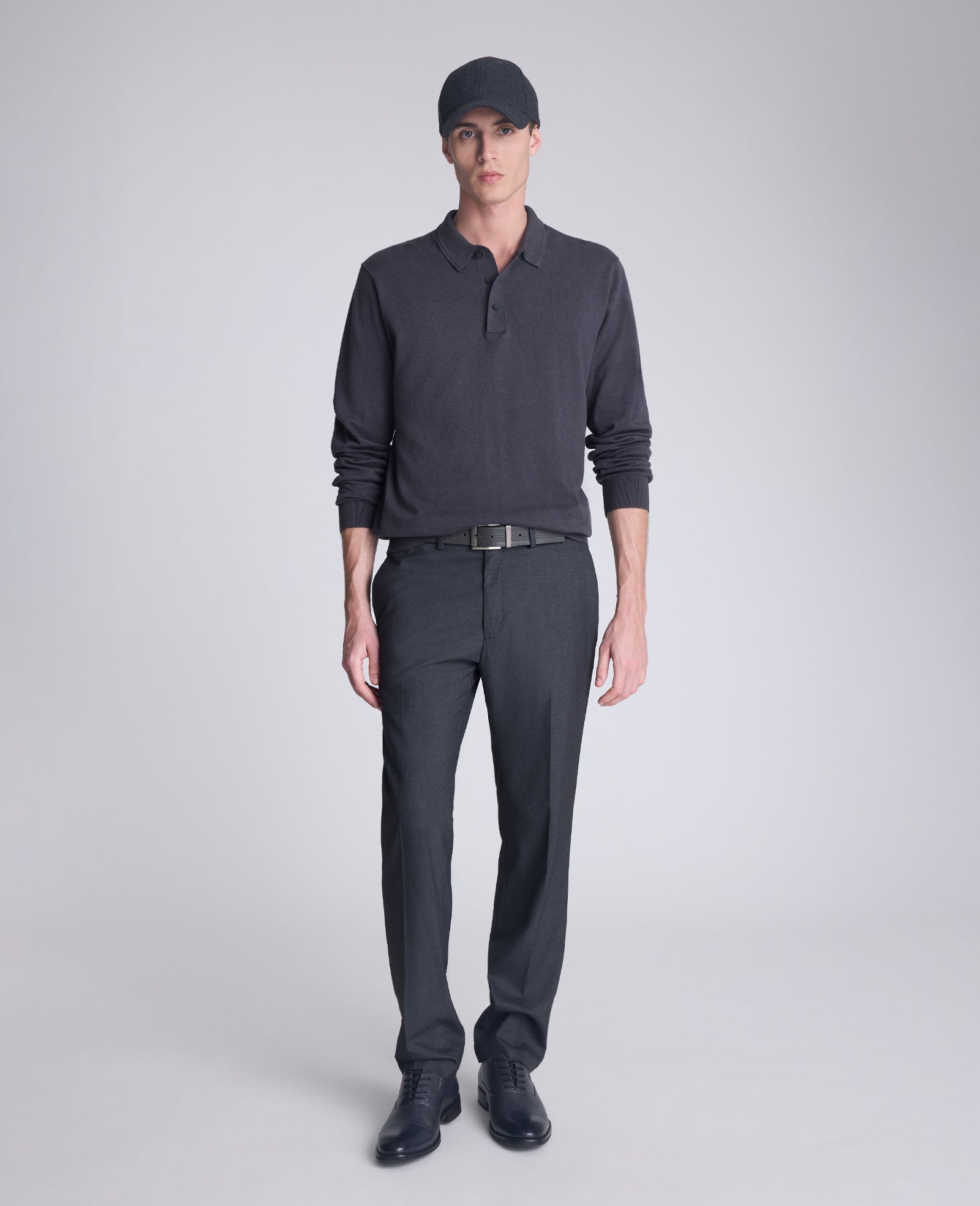 Kenneth Cole Reaction Clothing Long Sleeve Button Sweater Polo polo manica lunga grigio