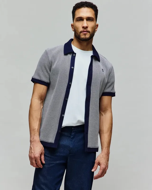 Psycho Bunny Men's Shirts Maxton Waffle Shirt MT0300165 camicia blu