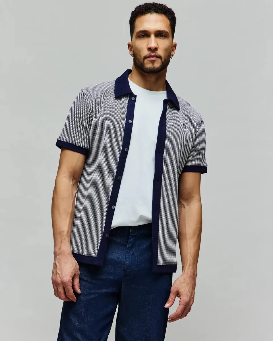 Psycho Bunny Men's Shirts Maxton Waffle Shirt MT0300165 camicia blu