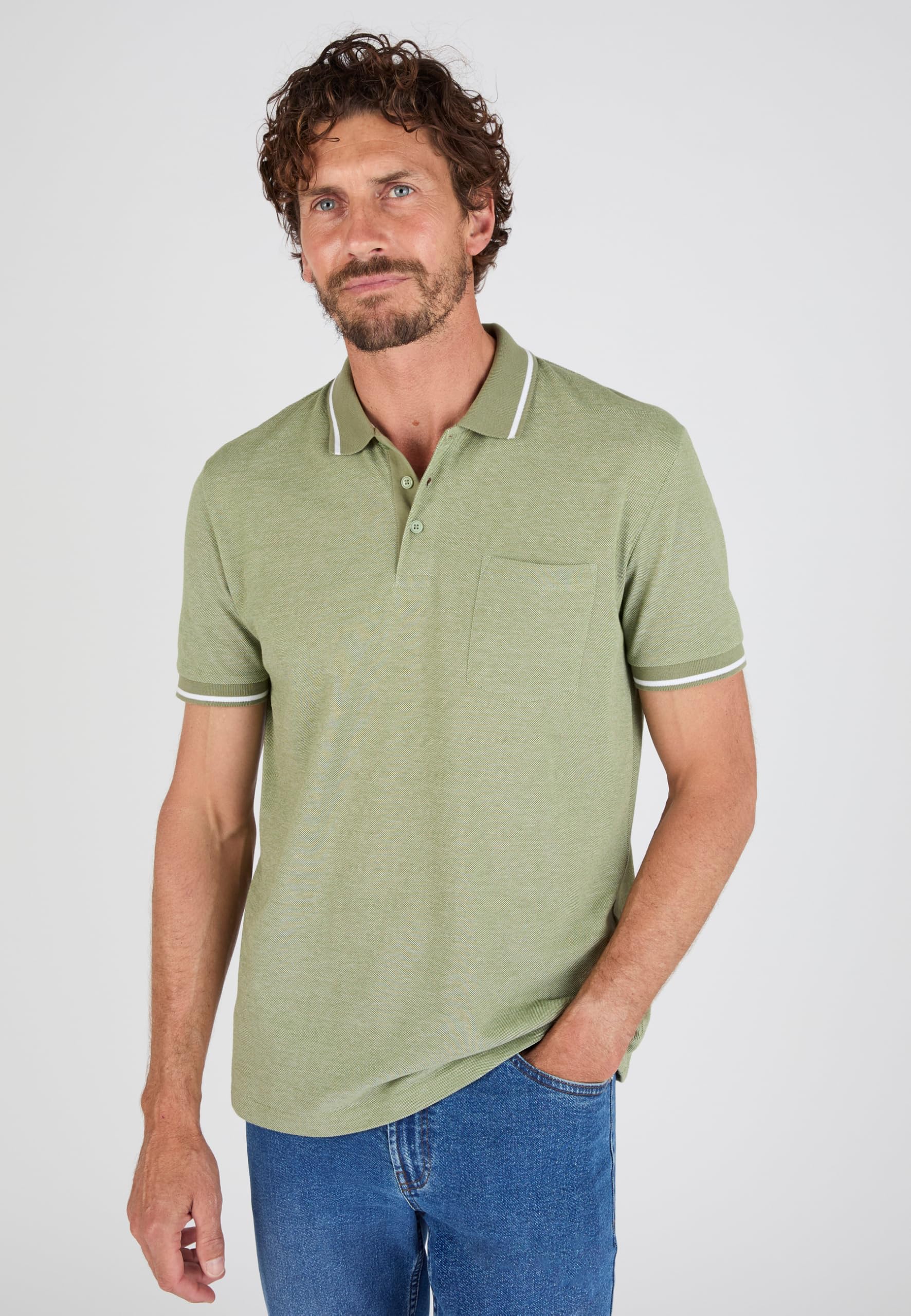 Damart Prêt-à-porter Polo a Manica Corta in Maglia Piquata Uomo M Verde Melange