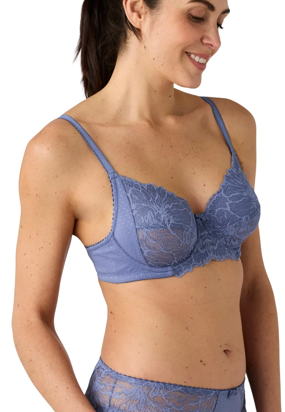 Damart Biancheria intima Nina reggiseno con ferretto Blu Grigio 7D pizzo