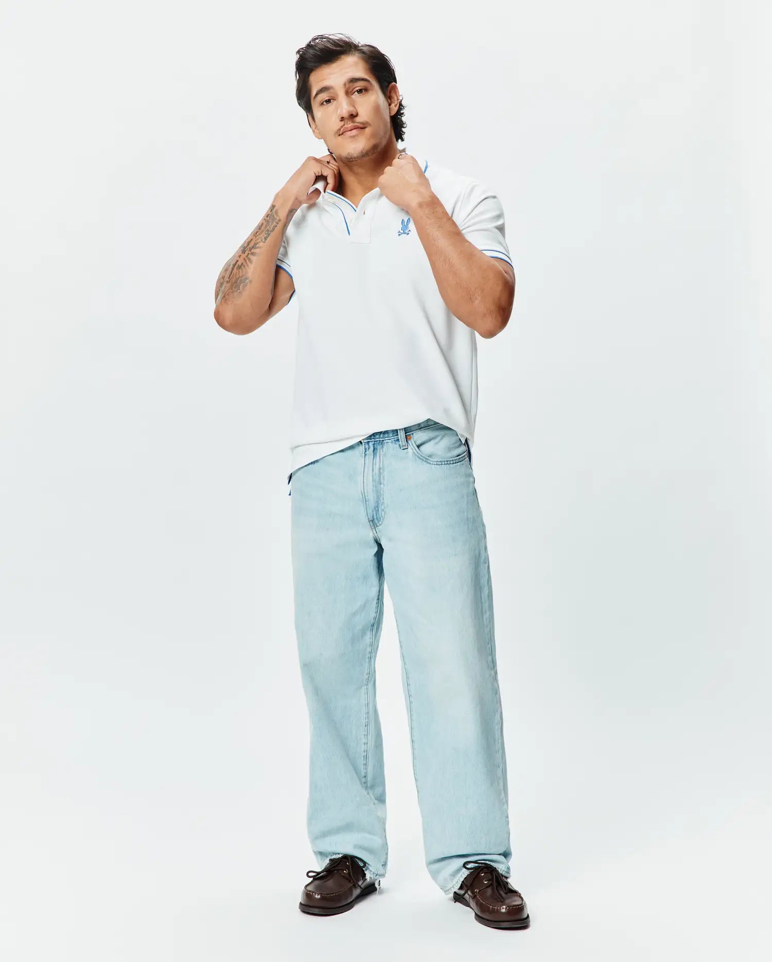 Psycho Bunny Men's Polos Brad Pique Polo polo bianco in cotone Pima