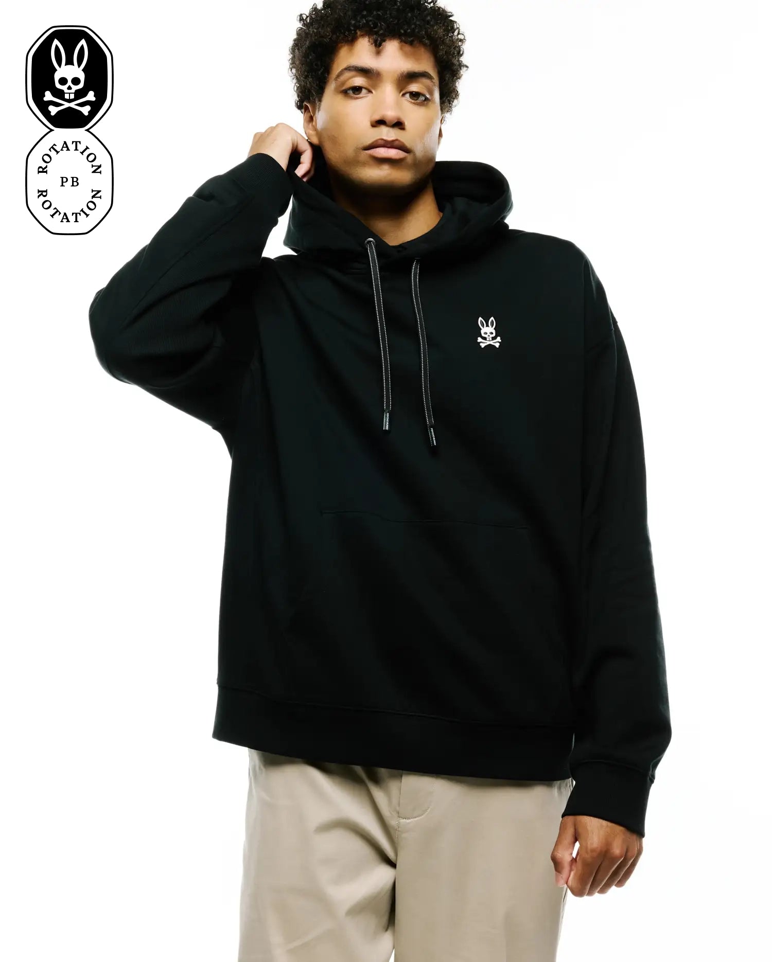Psycho Bunny Men's Sweatshirts & Hoodies Terrence Fleece Hoodie MT0500254 felpa nera oversize